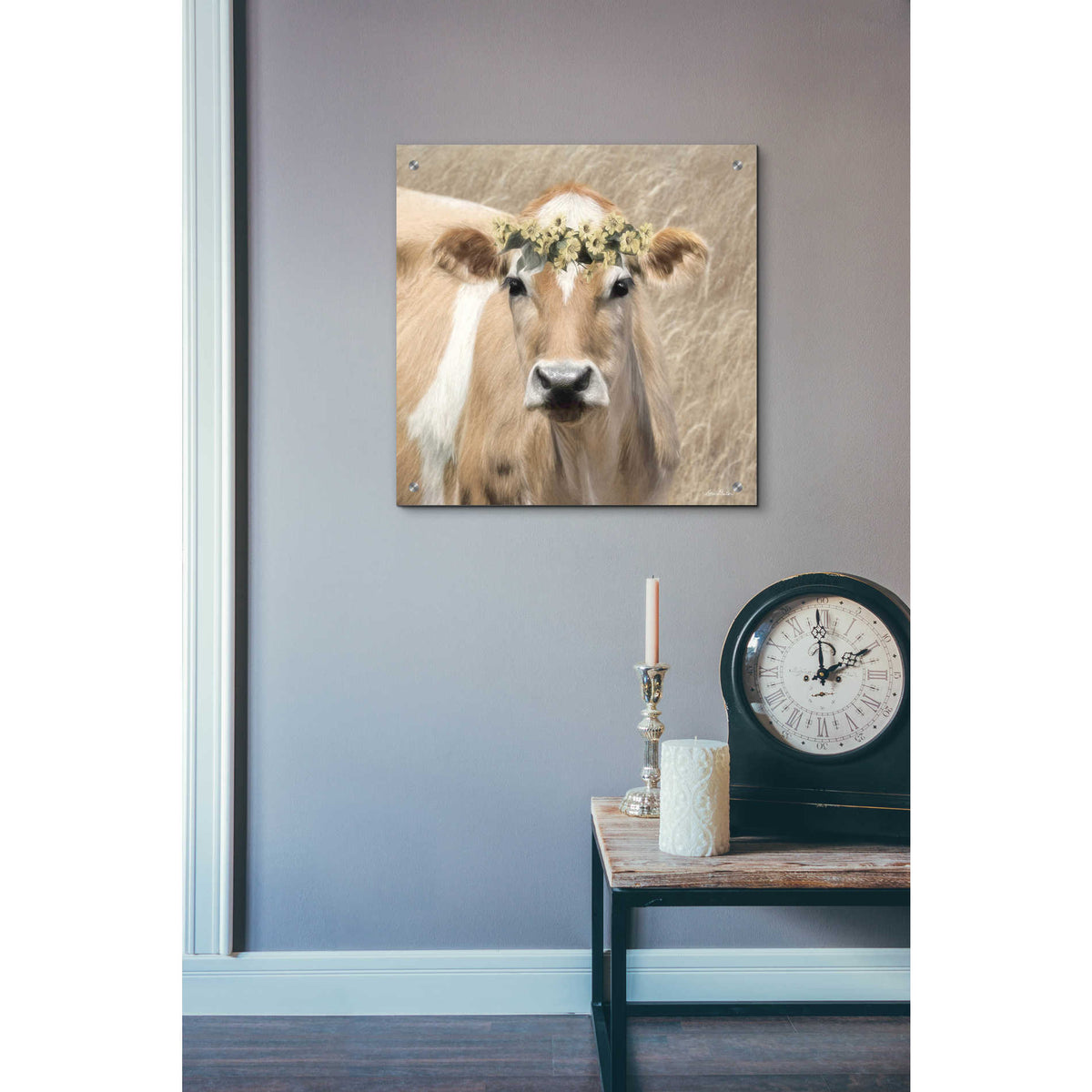 Epic Art 'Floral Cow I' by Lori Deiter, Acrylic Glass Wall Art,24x24