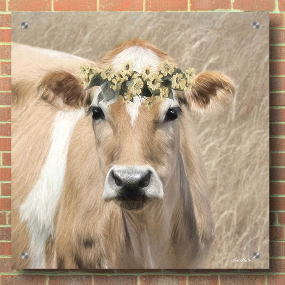Epic Art 'Floral Cow I' by Lori Deiter, Acrylic Glass Wall Art,36x36