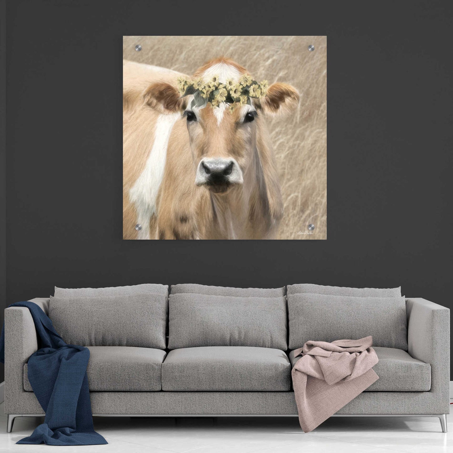 Epic Art 'Floral Cow I' by Lori Deiter, Acrylic Glass Wall Art,36x36