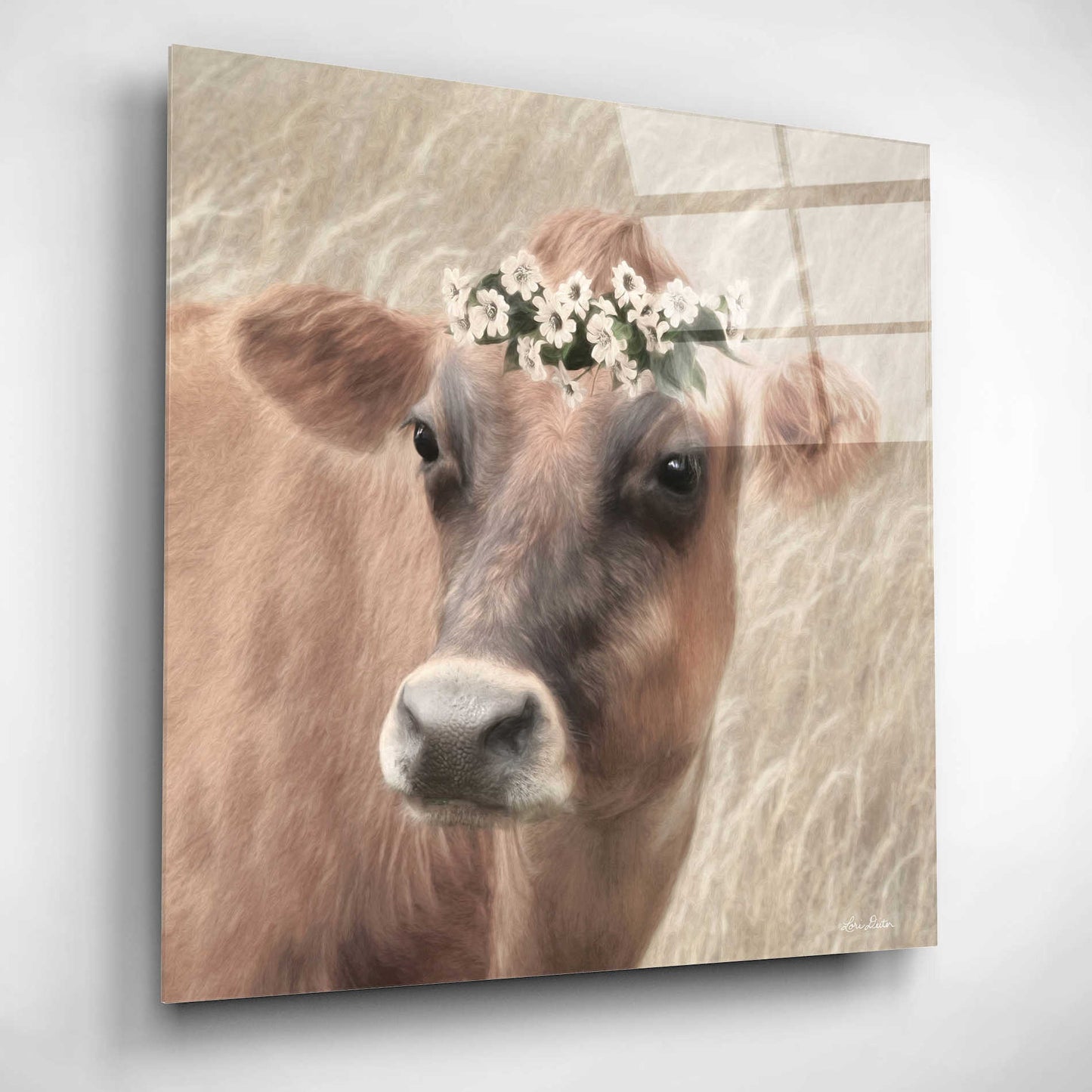 Epic Art 'Floral Cow II' by Lori Deiter, Acrylic Glass Wall Art,12x12