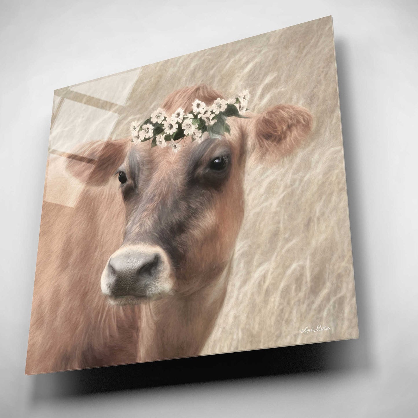 Epic Art 'Floral Cow II' by Lori Deiter, Acrylic Glass Wall Art,12x12