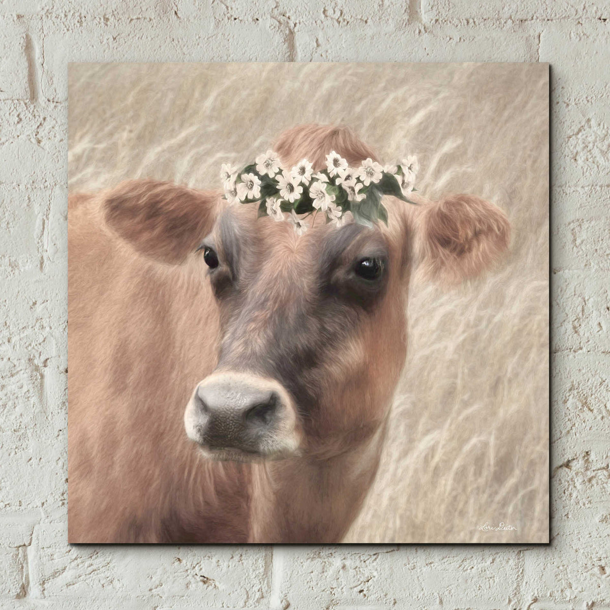 Epic Art 'Floral Cow II' by Lori Deiter, Acrylic Glass Wall Art,12x12