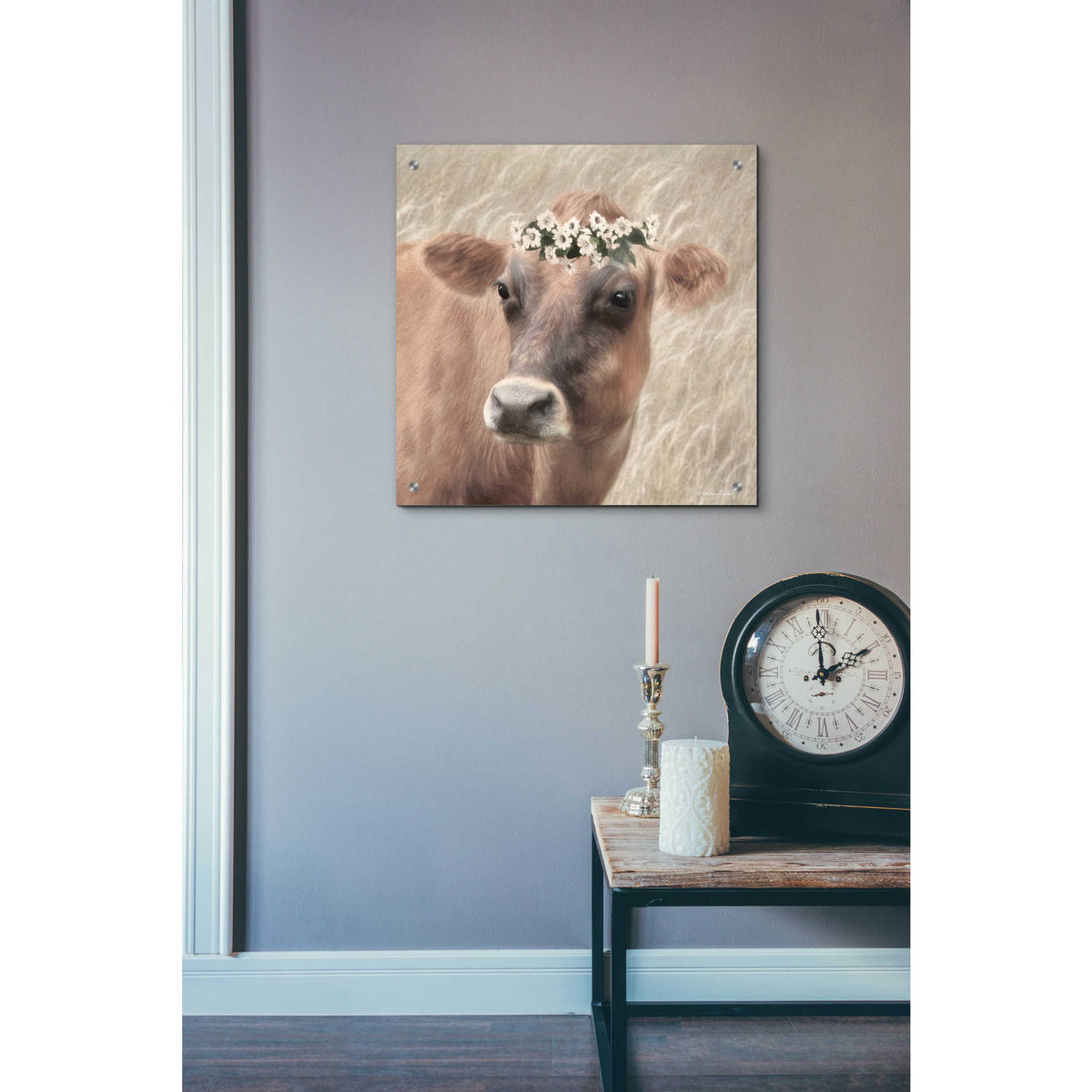 Epic Art 'Floral Cow II' by Lori Deiter, Acrylic Glass Wall Art,24x24