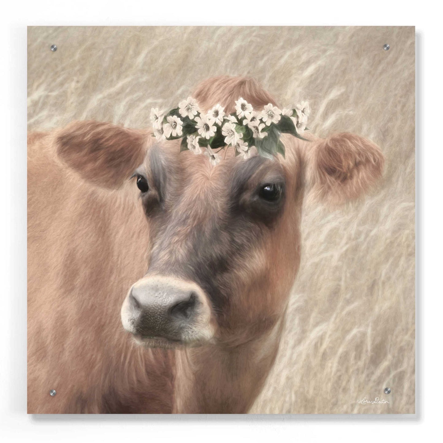 Epic Art 'Floral Cow II' by Lori Deiter, Acrylic Glass Wall Art,24x24