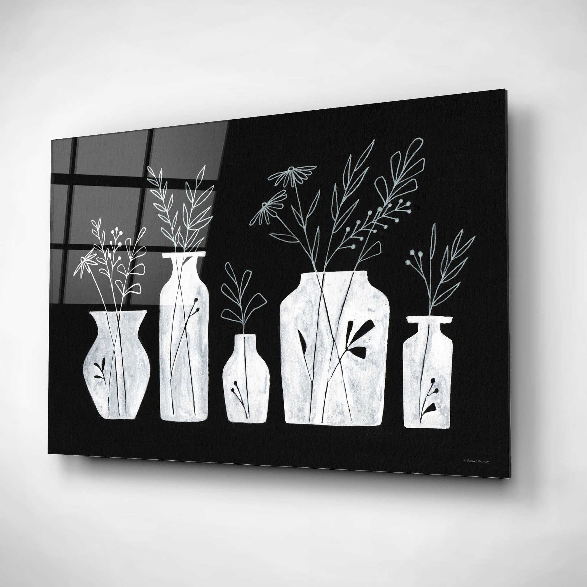 Epic Art 'White Line Floral Vases' by Rachel Nieman, Acrylic Glass Wall Art,16x12