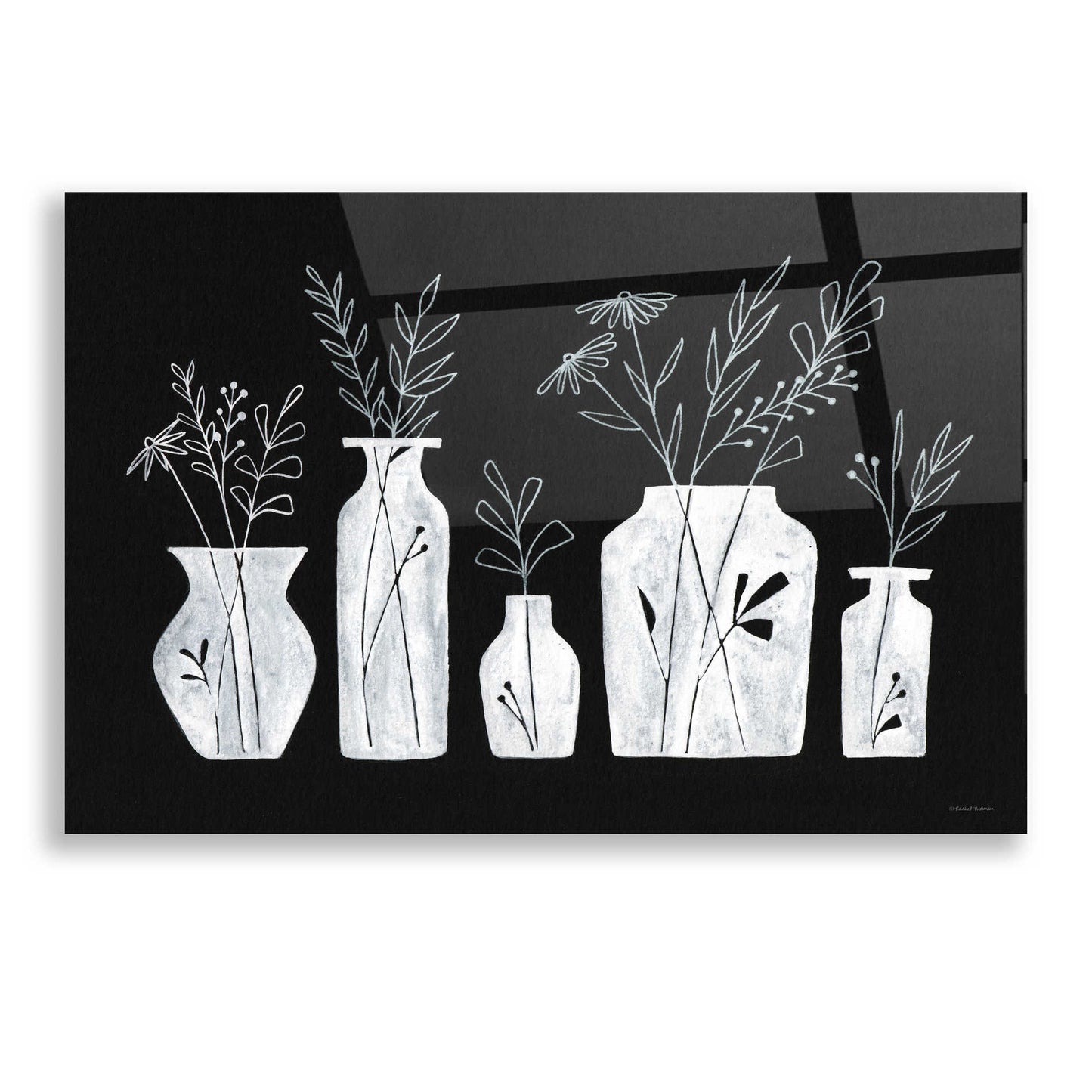 Epic Art 'White Line Floral Vases' by Rachel Nieman, Acrylic Glass Wall Art,16x12