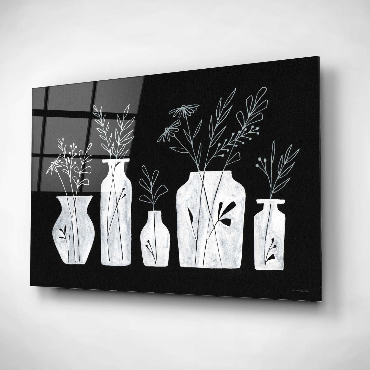 Epic Art 'White Line Floral Vases' by Rachel Nieman, Acrylic Glass Wall Art,24x16