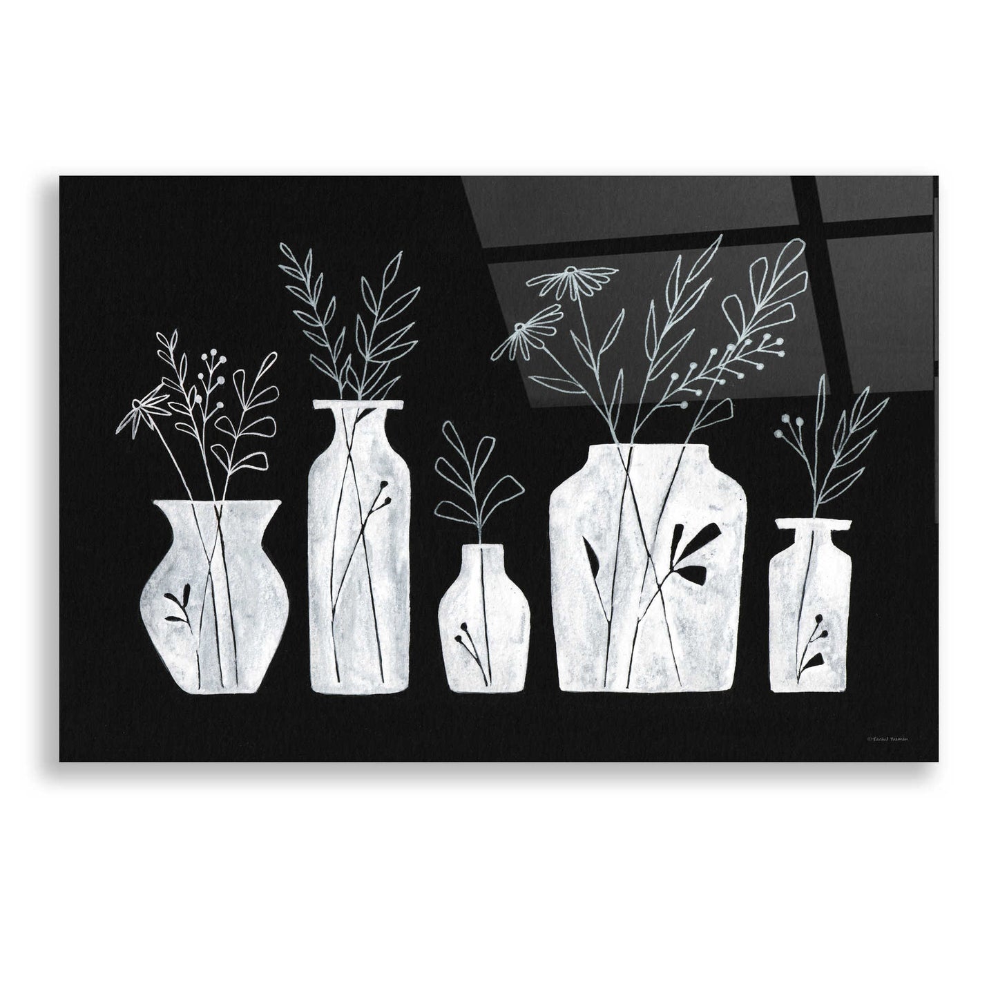 Epic Art 'White Line Floral Vases' by Rachel Nieman, Acrylic Glass Wall Art,24x16