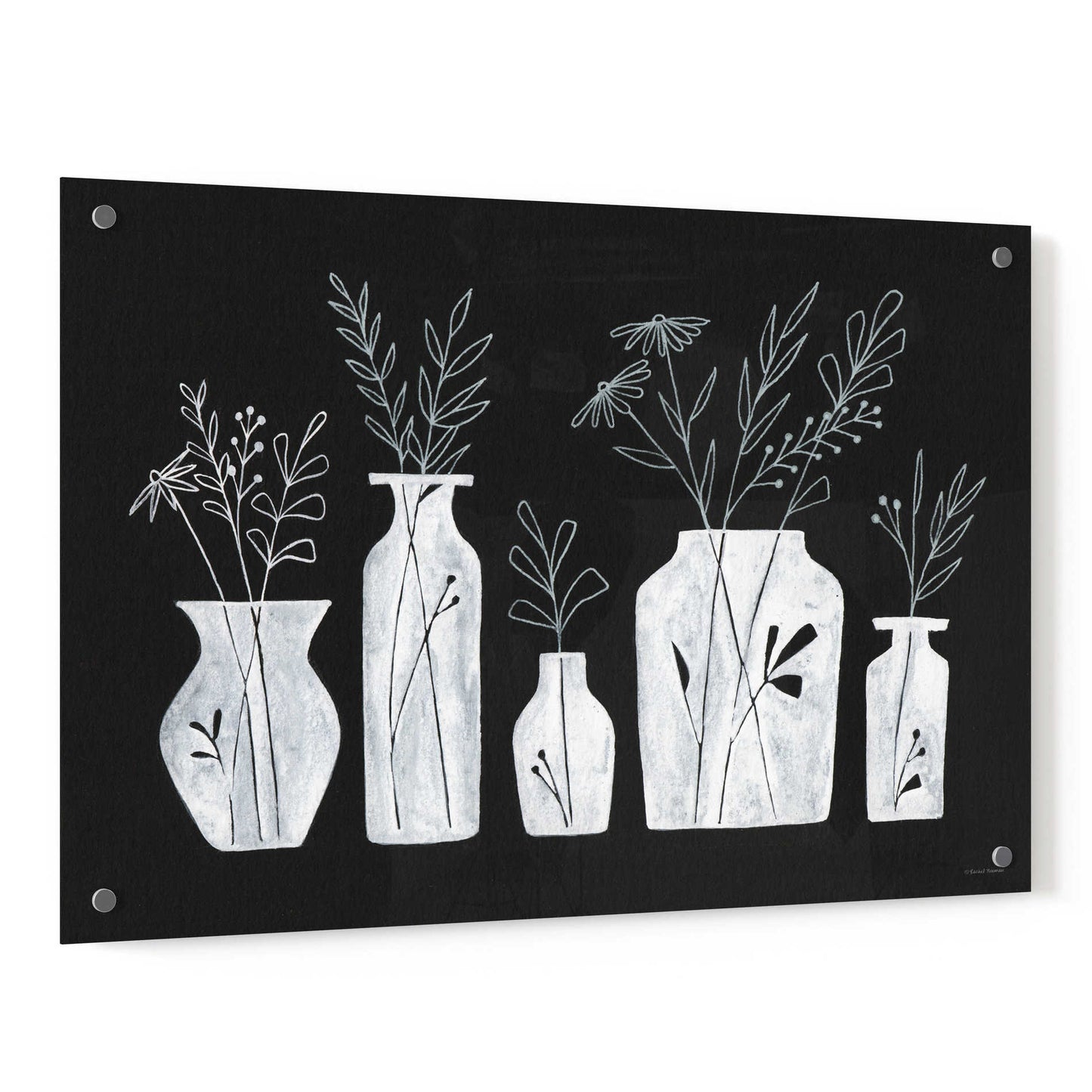 Epic Art 'White Line Floral Vases' by Rachel Nieman, Acrylic Glass Wall Art,36x24