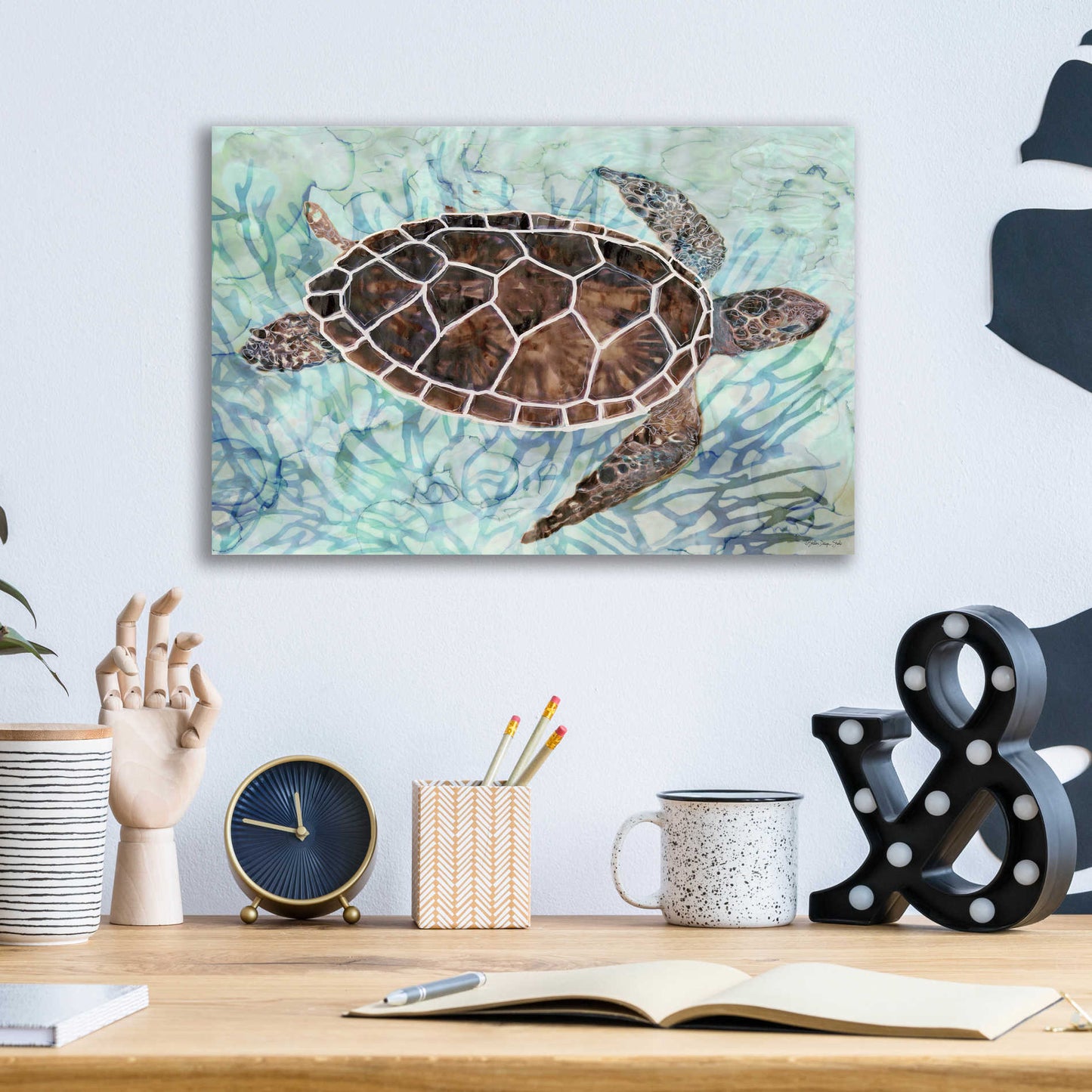 Epic Art 'Sea Turtle Collage 1' by Stellar Design Studio, Acrylic Glass Wall Art,16x12