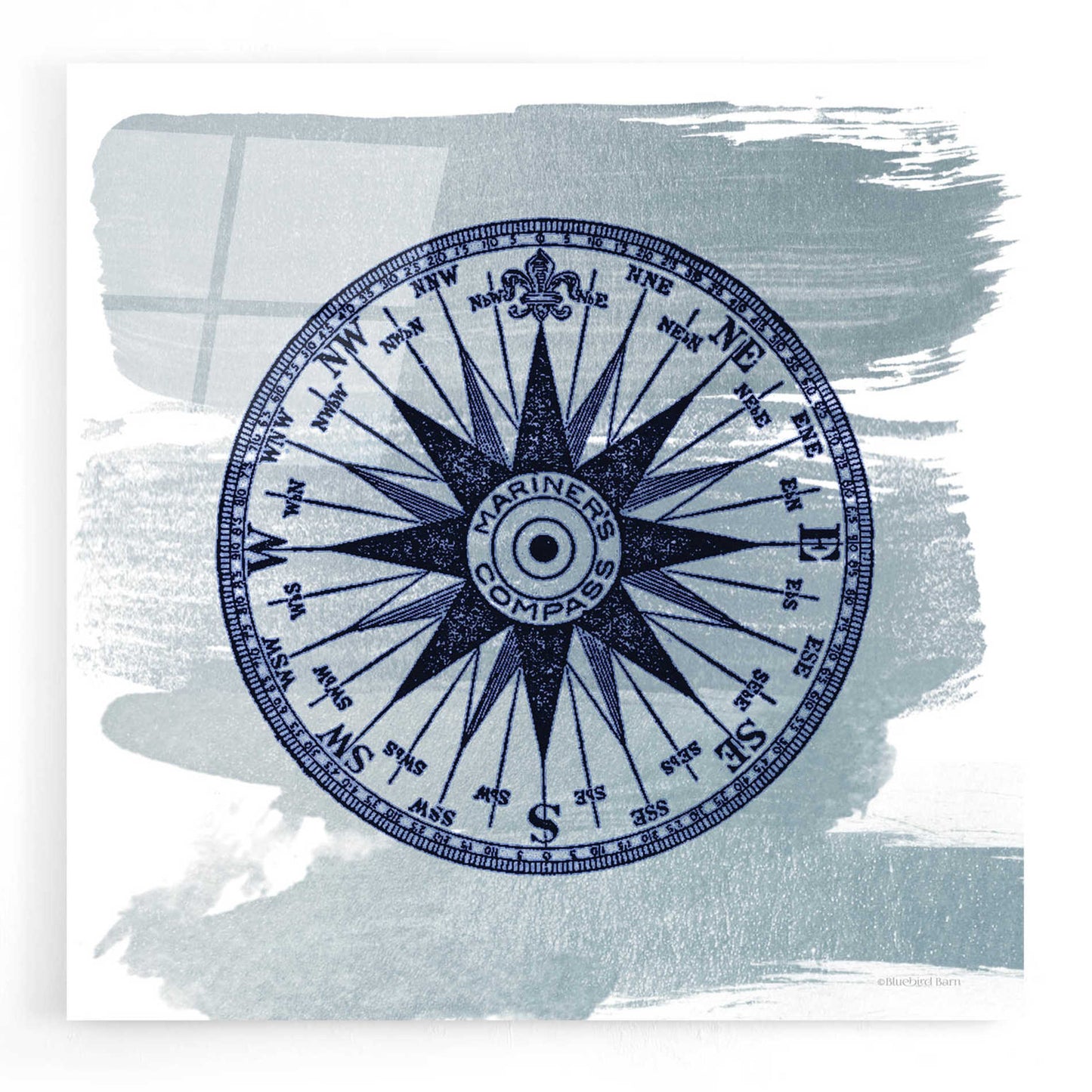 Epic Art 'Brushed Midnight Blue Compass Rose' by Bluebird Barn, Acrylic Glass Wall Art,12x12