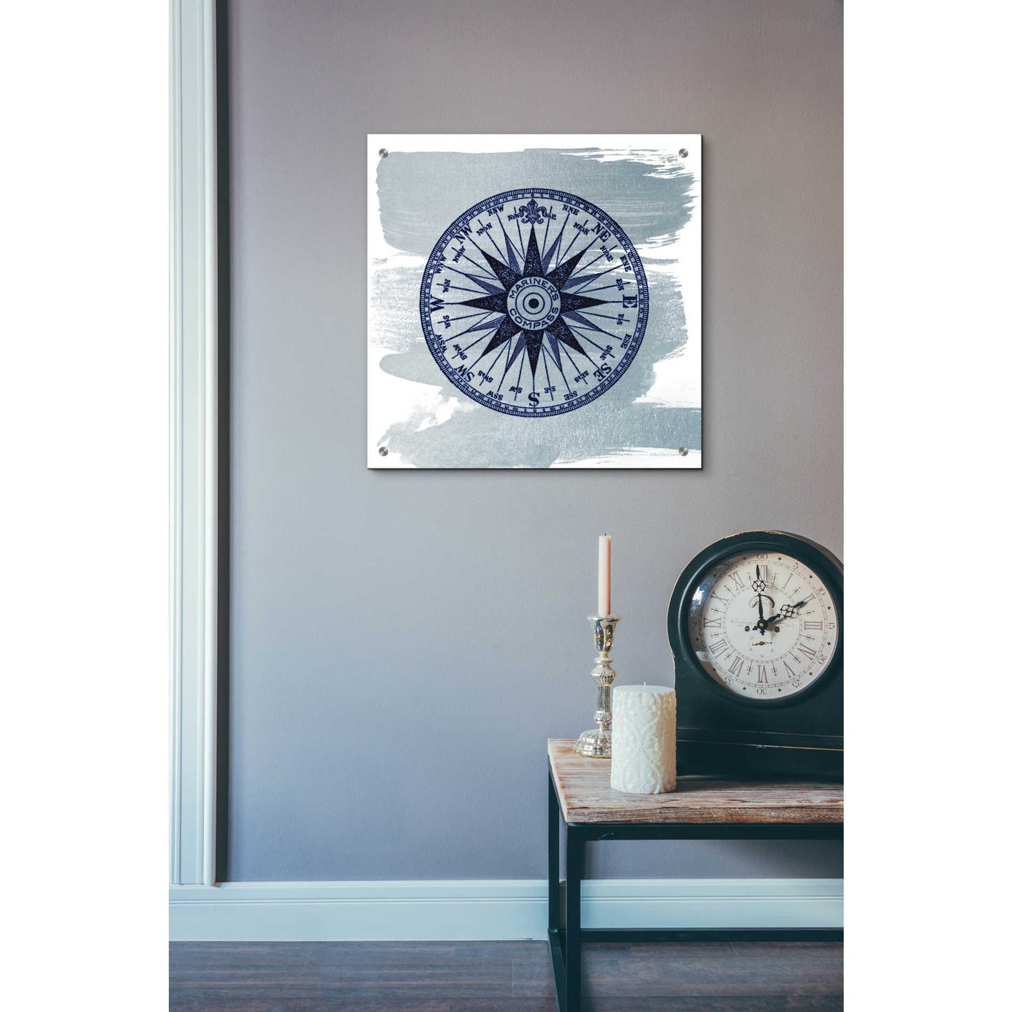 Epic Art 'Brushed Midnight Blue Compass Rose' by Bluebird Barn, Acrylic Glass Wall Art,24x24