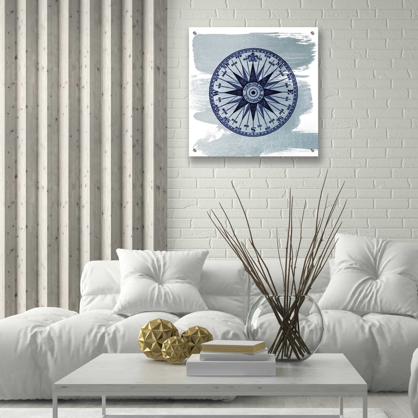 Epic Art 'Brushed Midnight Blue Compass Rose' by Bluebird Barn, Acrylic Glass Wall Art,24x24