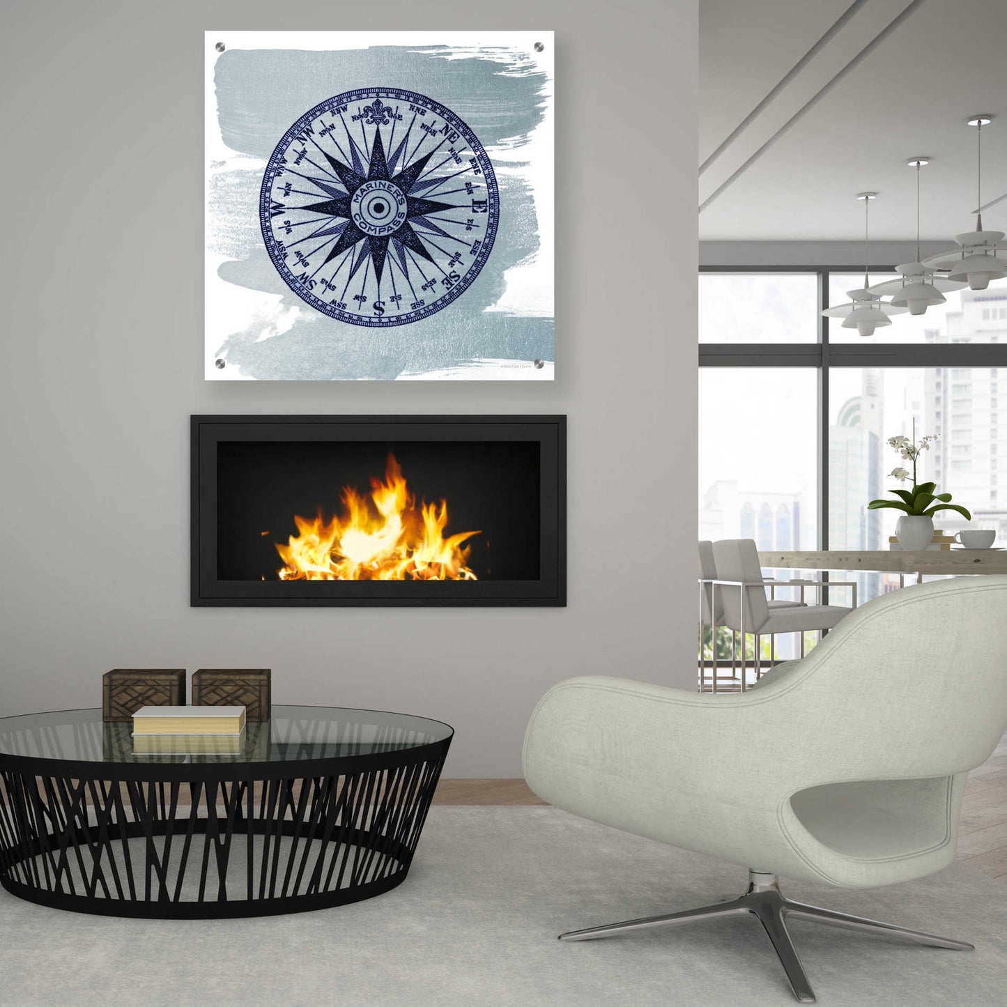 Epic Art 'Brushed Midnight Blue Compass Rose' by Bluebird Barn, Acrylic Glass Wall Art,36x36