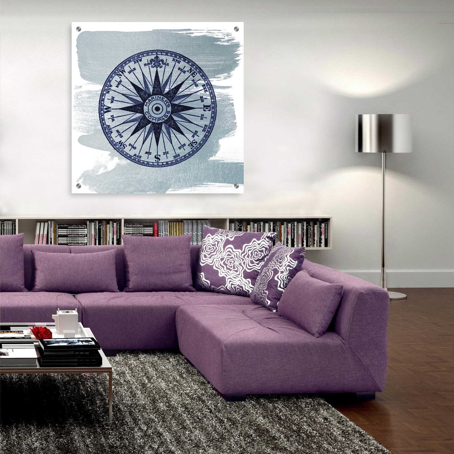 Epic Art 'Brushed Midnight Blue Compass Rose' by Bluebird Barn, Acrylic Glass Wall Art,36x36