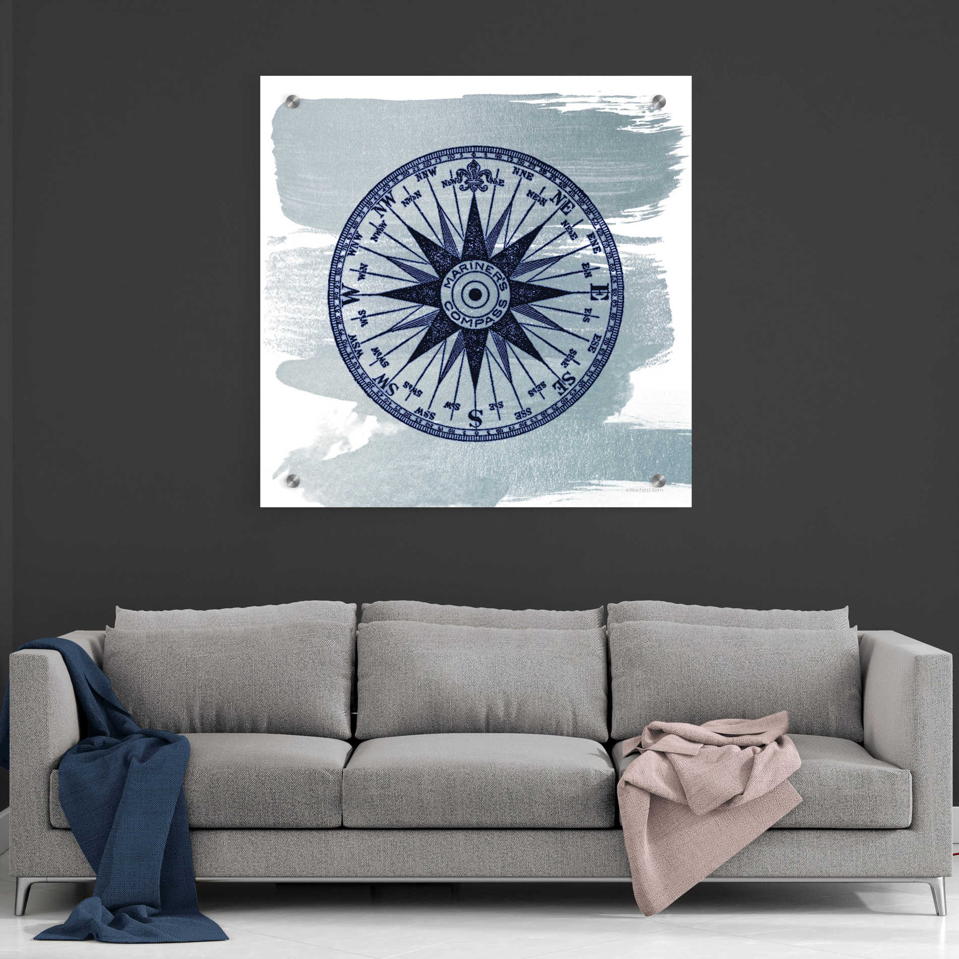 Epic Art 'Brushed Midnight Blue Compass Rose' by Bluebird Barn, Acrylic Glass Wall Art,36x36