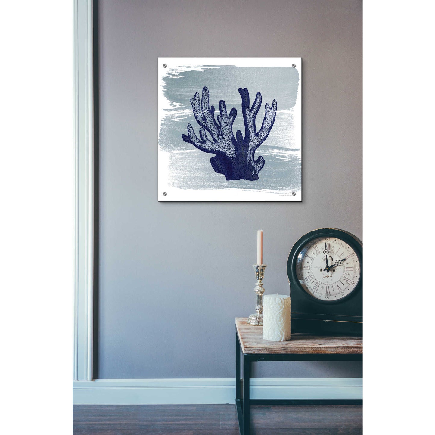 Epic Art 'Brushed Midnight Blue Elkhorn Coral' by Bluebird Barn, Acrylic Glass Wall Art,24x24