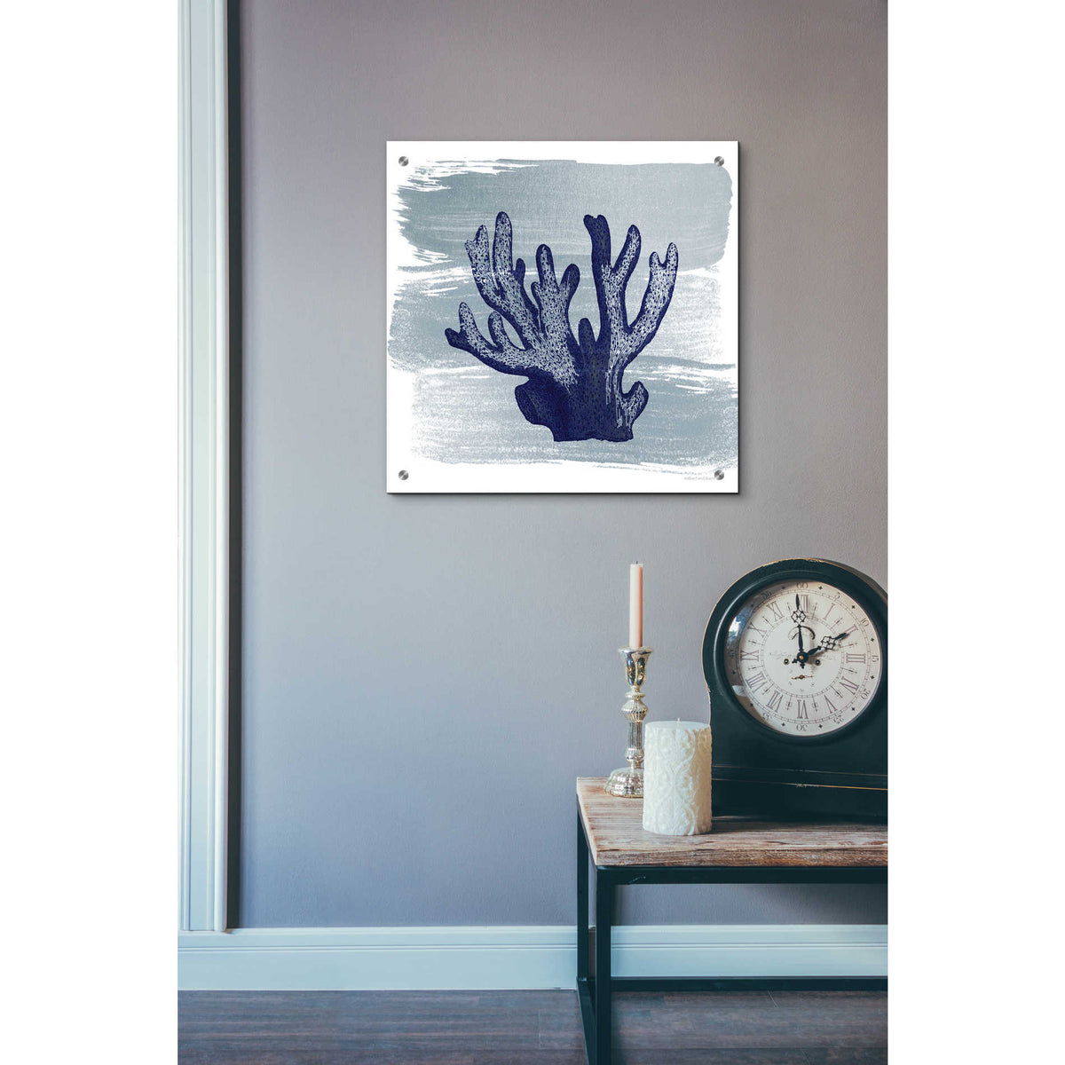 Epic Art 'Brushed Midnight Blue Elkhorn Coral' by Bluebird Barn, Acrylic Glass Wall Art,24x24