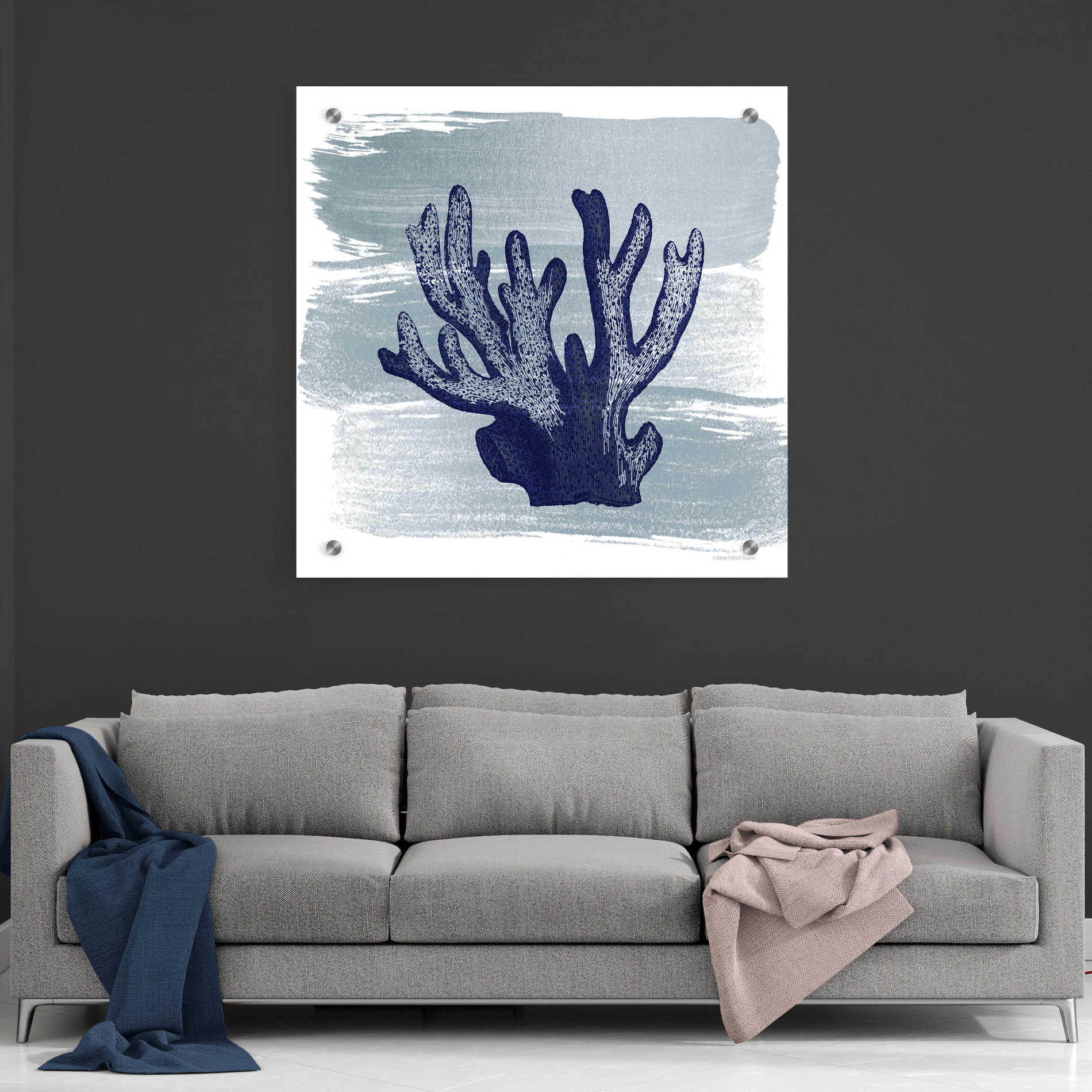 Epic Art 'Brushed Midnight Blue Elkhorn Coral' by Bluebird Barn, Acrylic Glass Wall Art,36x36