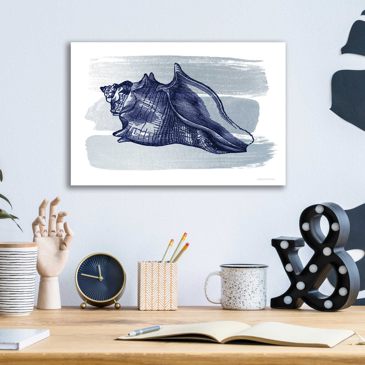 Epic Art 'Brushed Midnight Blue Seashell' by Bluebird Barn, Acrylic Glass Wall Art,16x12