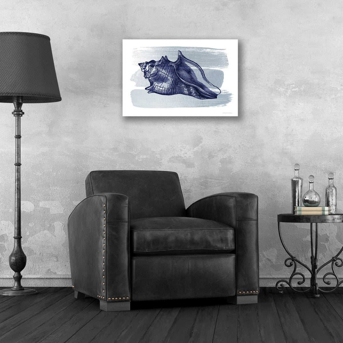 Epic Art 'Brushed Midnight Blue Seashell' by Bluebird Barn, Acrylic Glass Wall Art,24x16