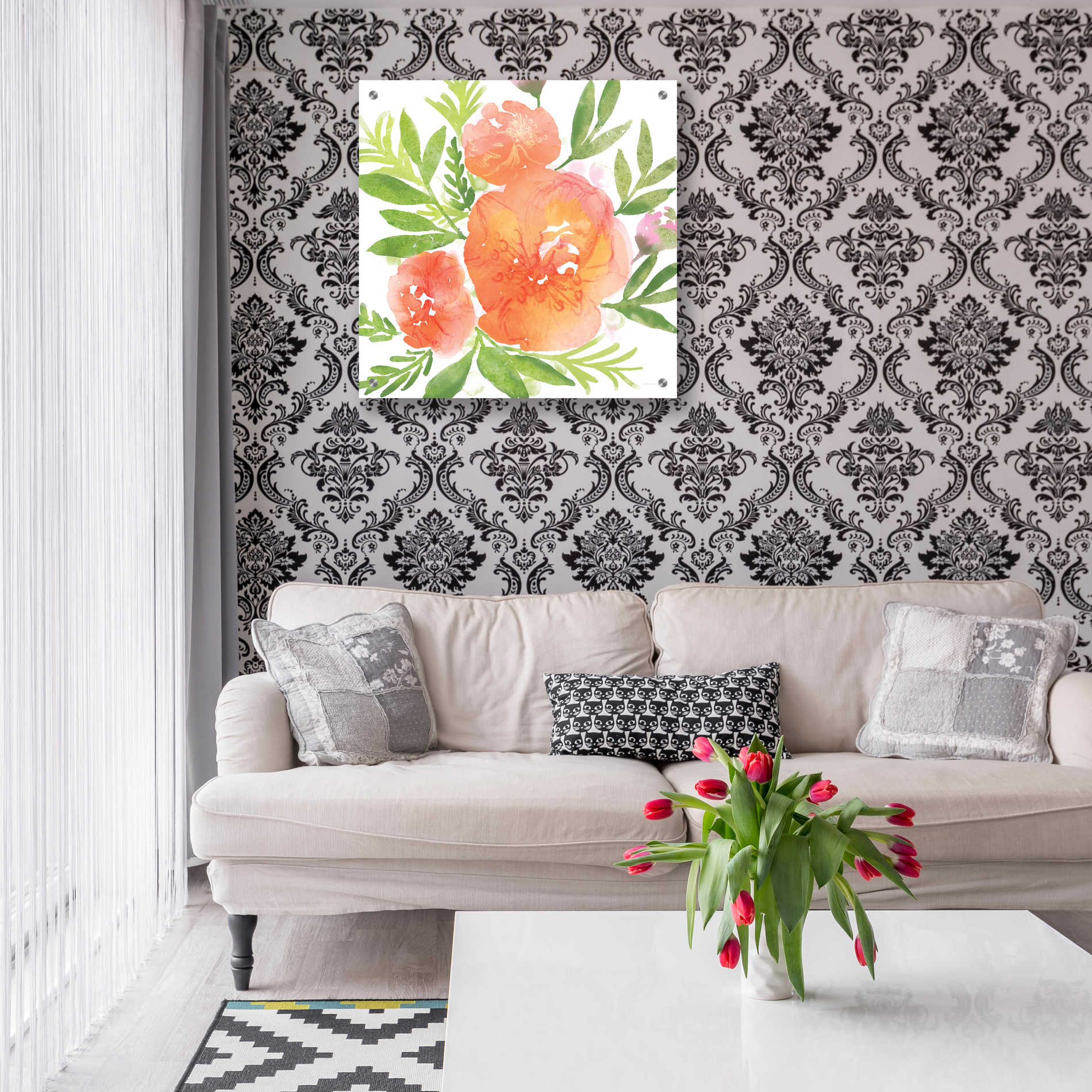 Epic Art 'Peachy Floral I' by Bluebird Barn, Acrylic Glass Wall Art,24x24