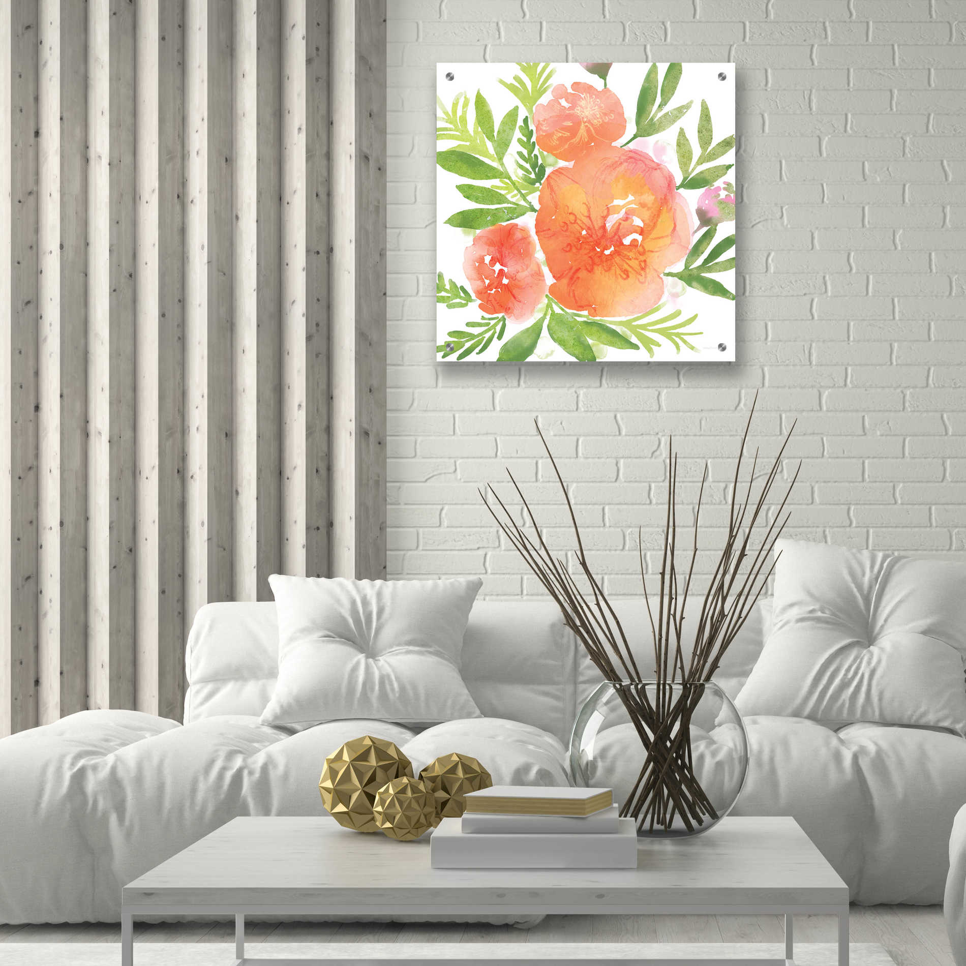 Epic Art 'Peachy Floral I' by Bluebird Barn, Acrylic Glass Wall Art,24x24