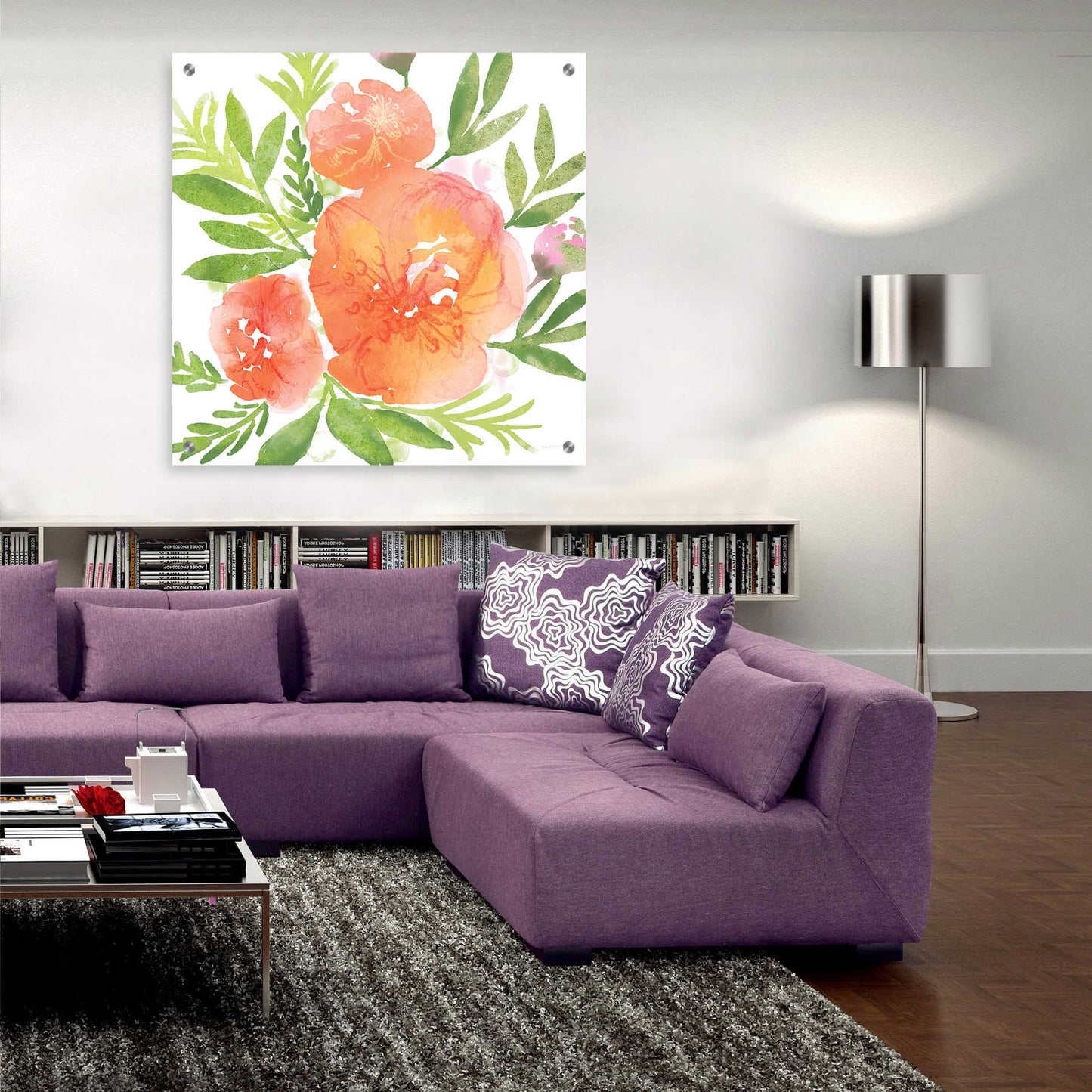 Epic Art 'Peachy Floral I' by Bluebird Barn, Acrylic Glass Wall Art,36x36