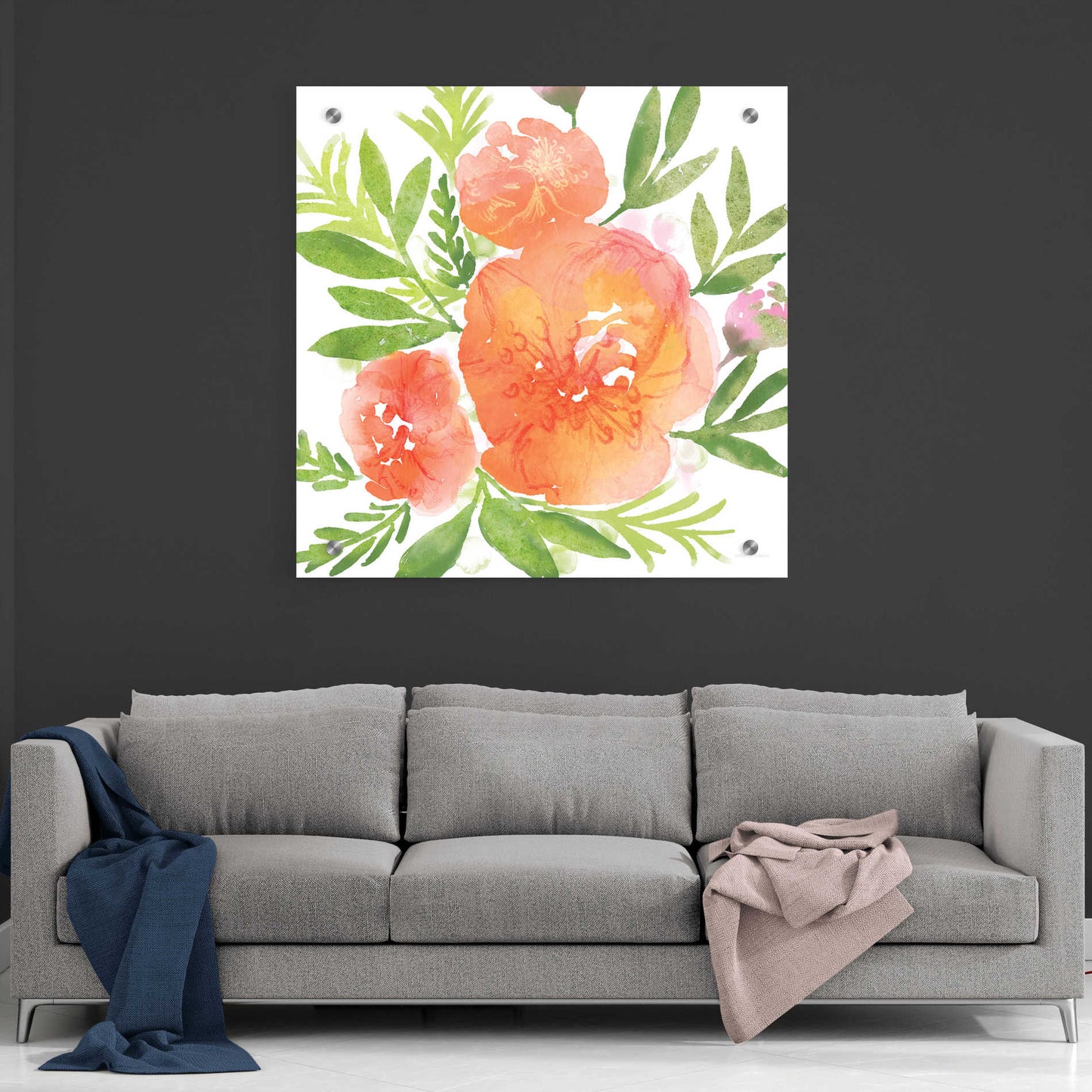 Epic Art 'Peachy Floral I' by Bluebird Barn, Acrylic Glass Wall Art,36x36