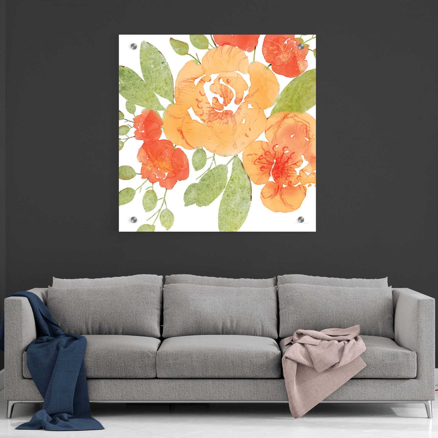 Epic Art 'Peachy Floral II' by Bluebird Barn, Acrylic Glass Wall Art,36x36