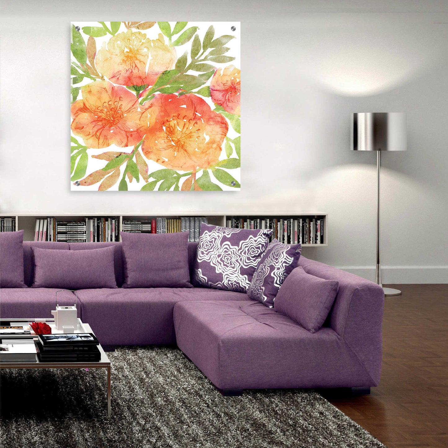 Epic Art 'Peachy Floral III' by Bluebird Barn, Acrylic Glass Wall Art,36x36