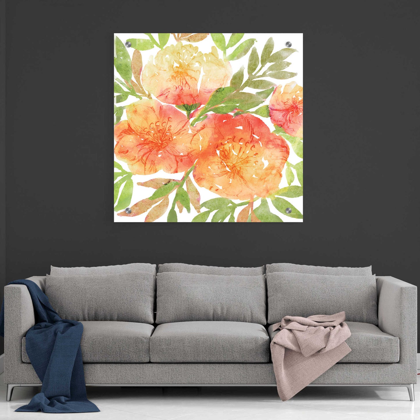 Epic Art 'Peachy Floral III' by Bluebird Barn, Acrylic Glass Wall Art,36x36