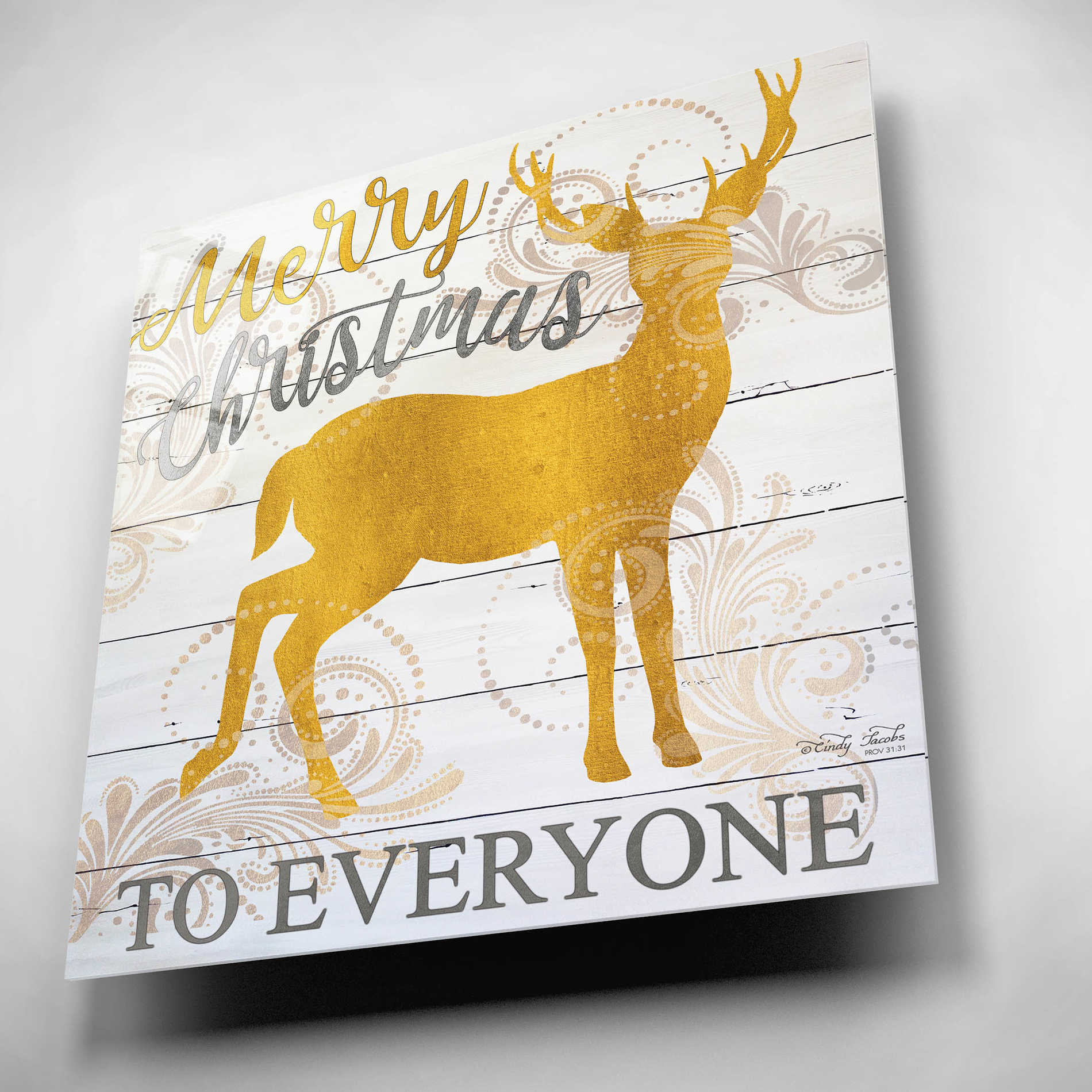 Epic Art 'Merry Christmas to Everyone Deer' by Cindy Jacobs, Acrylic Glass Wall Art,12x12