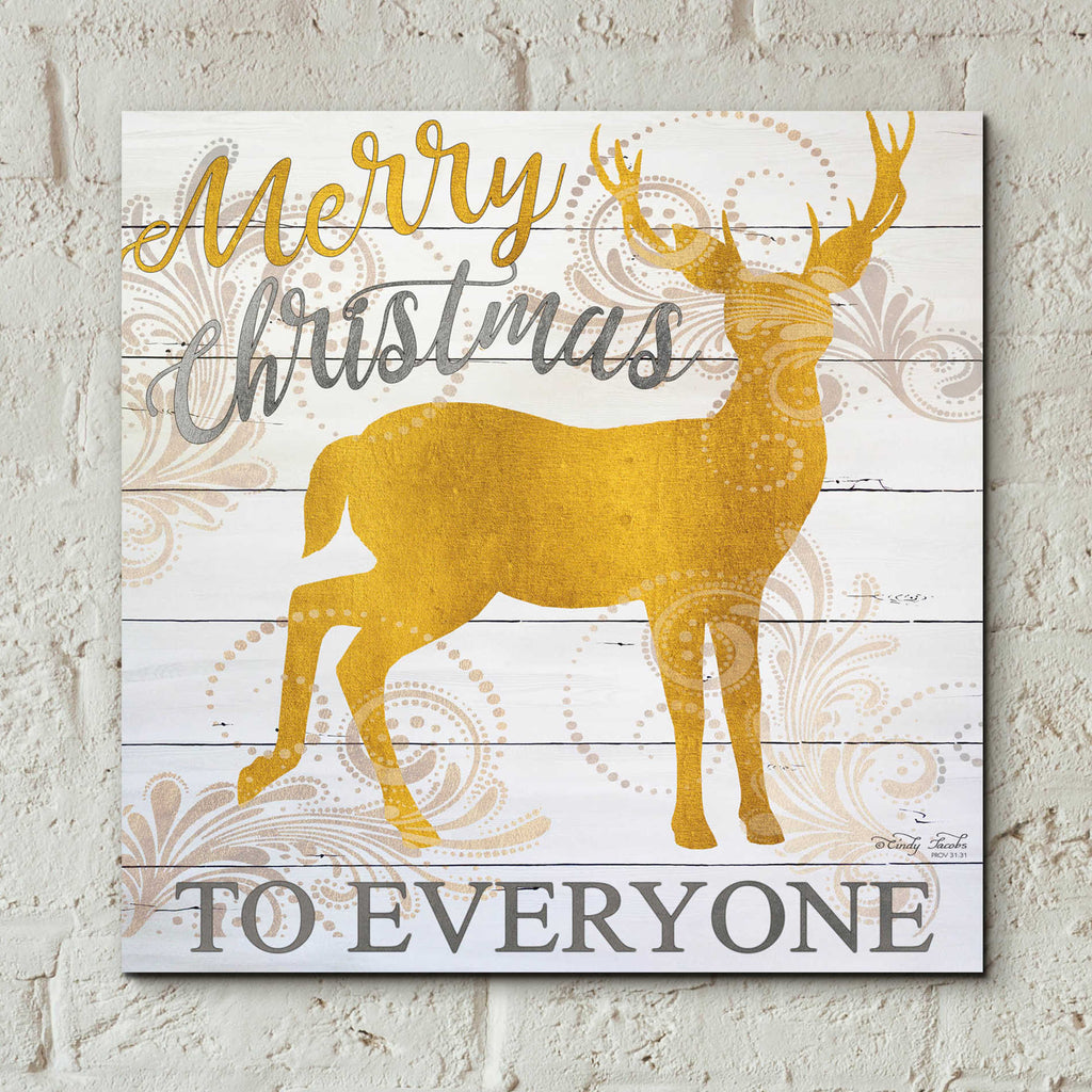 Epic Art 'Merry Christmas to Everyone Deer' by Cindy Jacobs, Acrylic Glass Wall Art,12x12
