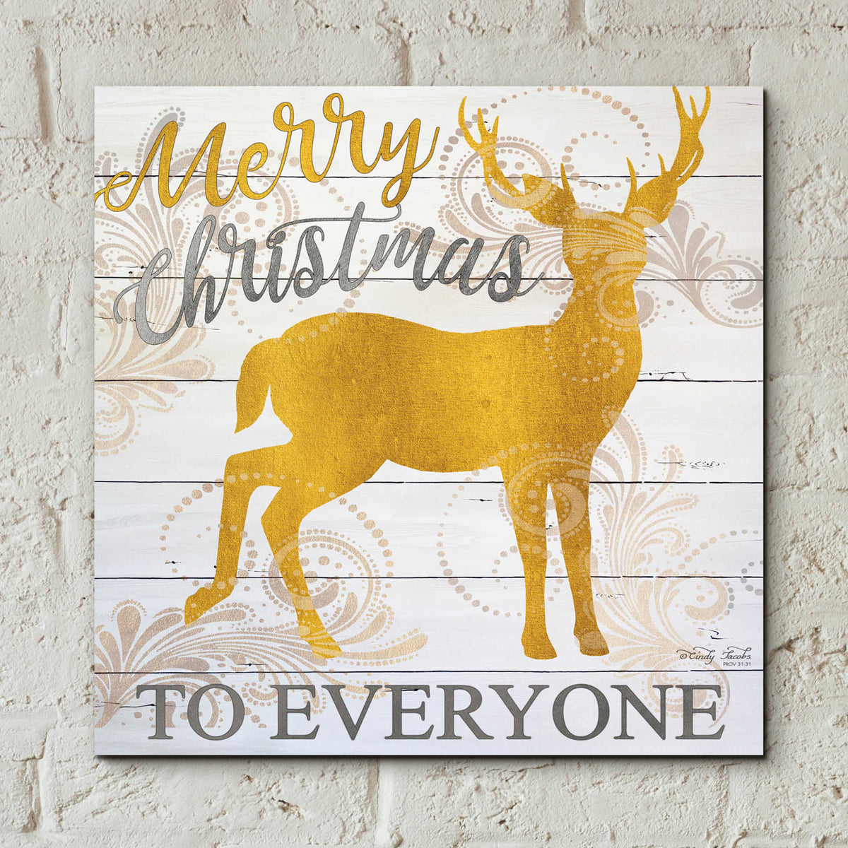 Epic Art 'Merry Christmas to Everyone Deer' by Cindy Jacobs, Acrylic Glass Wall Art,12x12