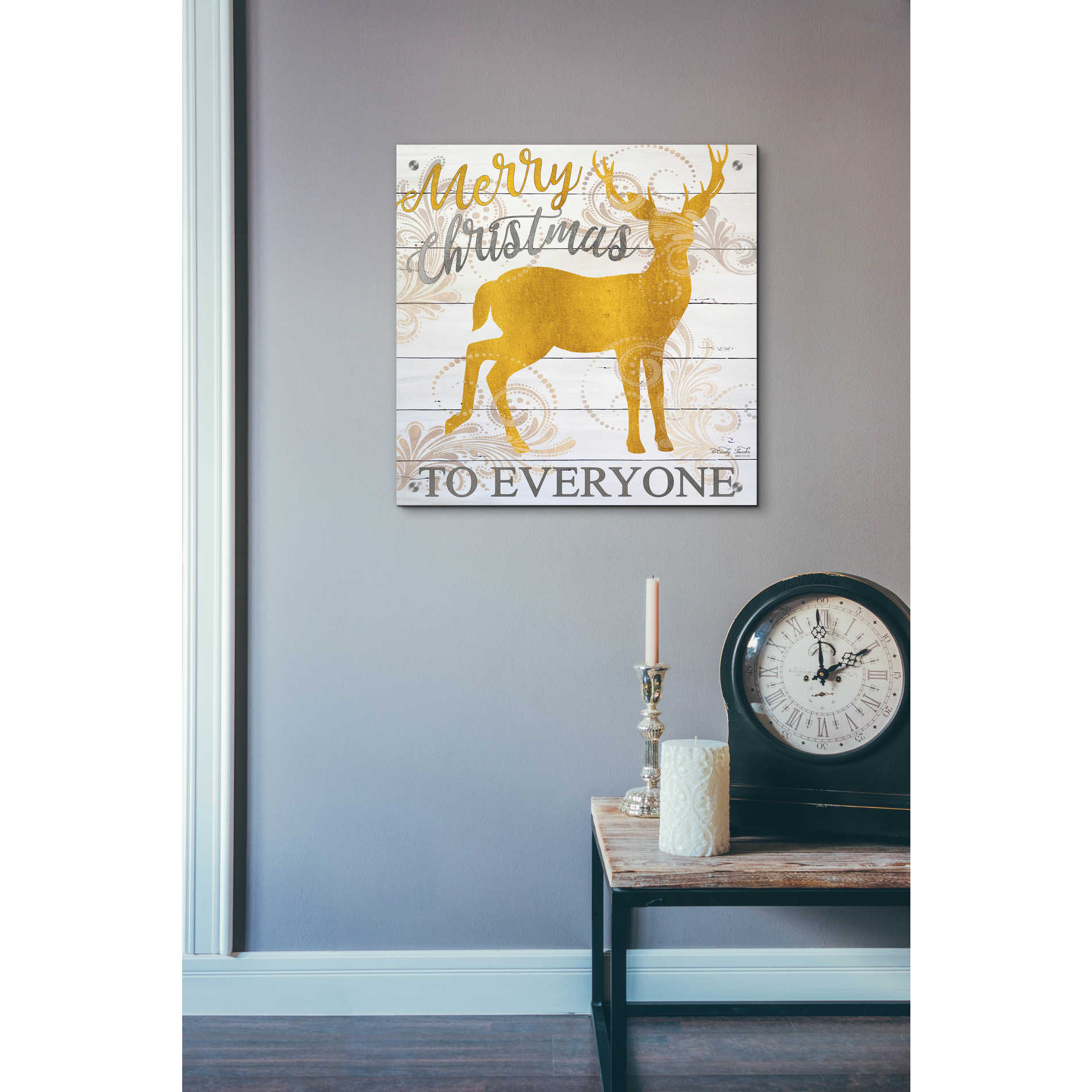 Epic Art 'Merry Christmas to Everyone Deer' by Cindy Jacobs, Acrylic Glass Wall Art,24x24