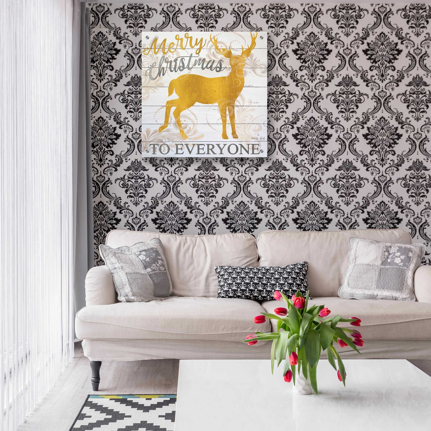Epic Art 'Merry Christmas to Everyone Deer' by Cindy Jacobs, Acrylic Glass Wall Art,24x24