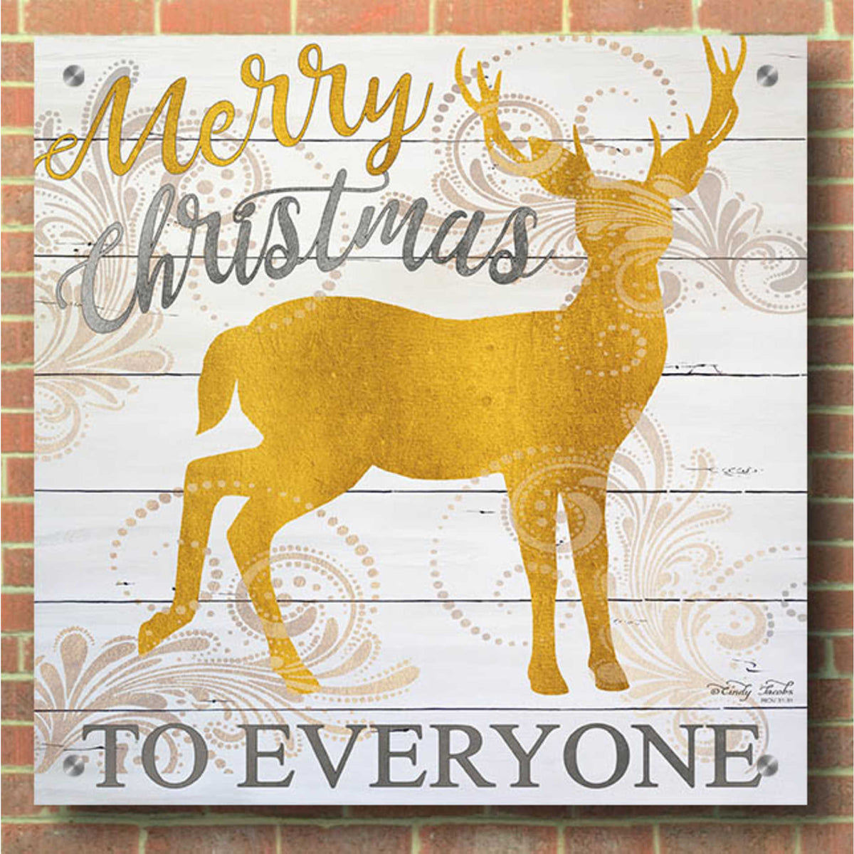 Epic Art 'Merry Christmas to Everyone Deer' by Cindy Jacobs, Acrylic Glass Wall Art,36x36