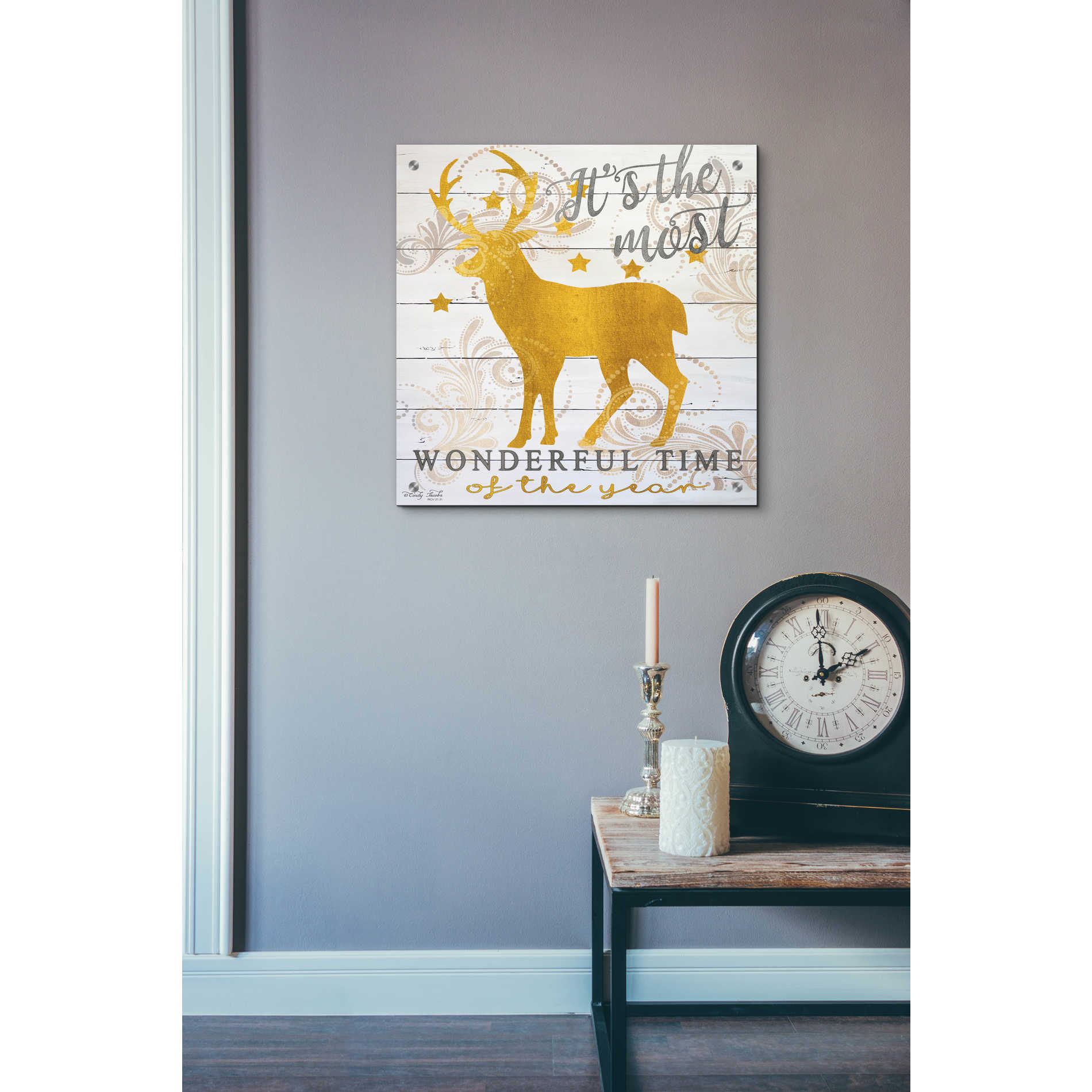 Epic Art 'It's the Most Wonderful Time Deer' by Cindy Jacobs, Acrylic Glass Wall Art,24x24