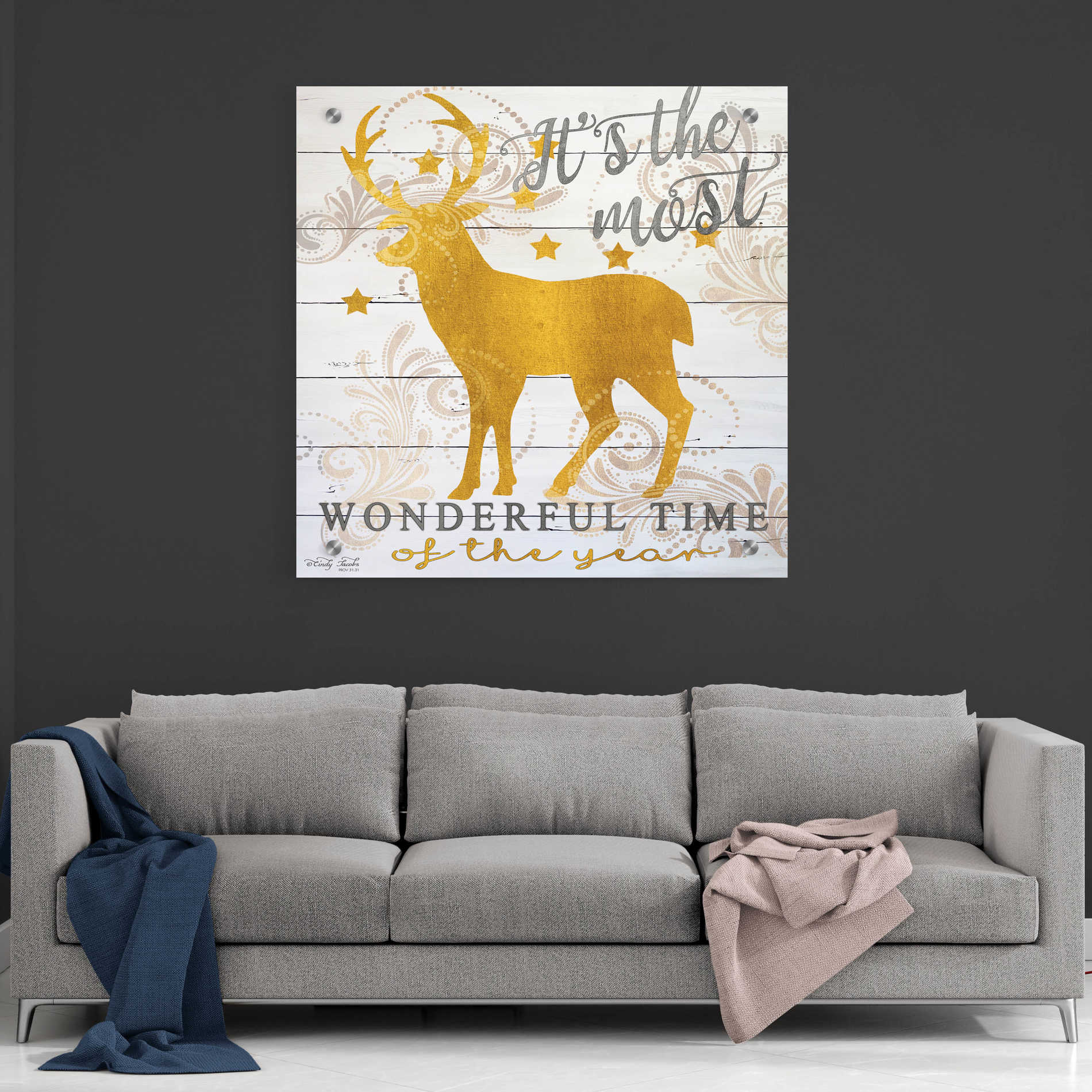 Epic Art 'It's the Most Wonderful Time Deer' by Cindy Jacobs, Acrylic Glass Wall Art,36x36
