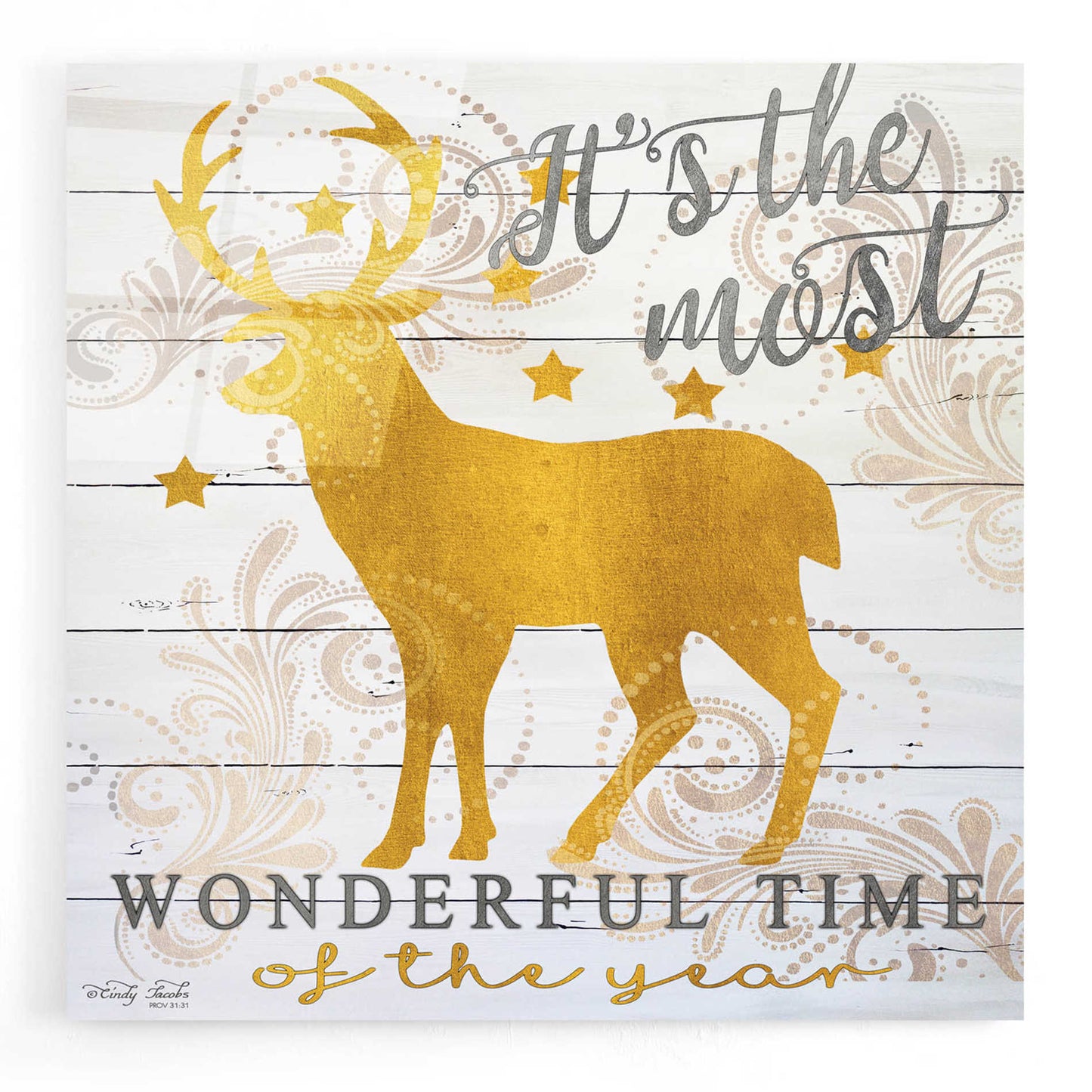 Epic Art 'It's the Most Wonderful Time Deer' by Cindy Jacobs, Acrylic Glass Wall Art