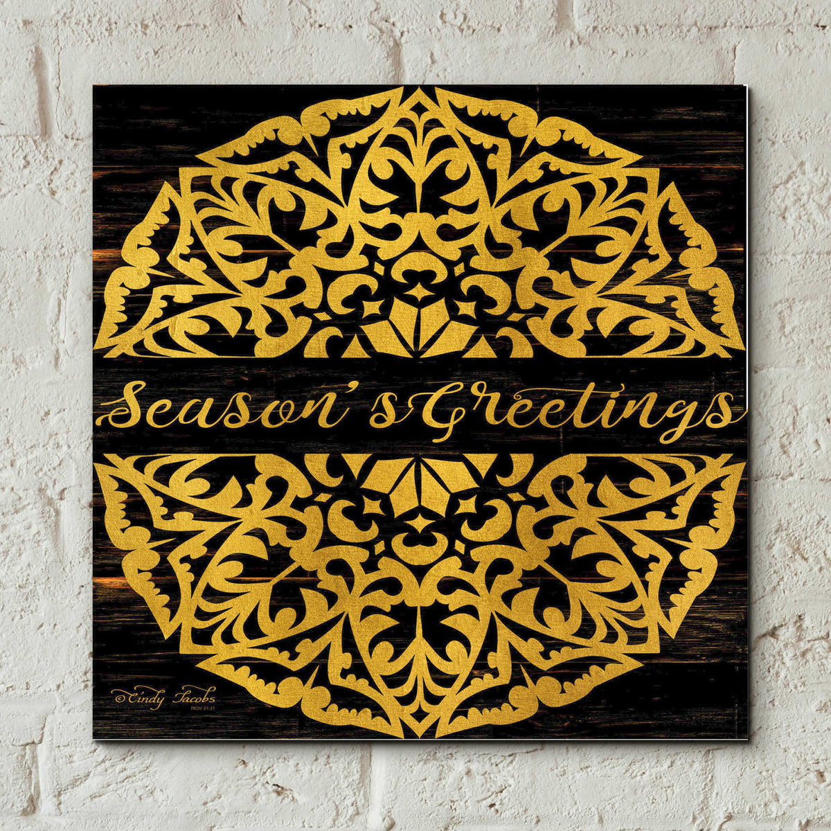 Epic Art 'Season's Greetings Mandala II' by Cindy Jacobs, Acrylic Glass Wall Art,12x12