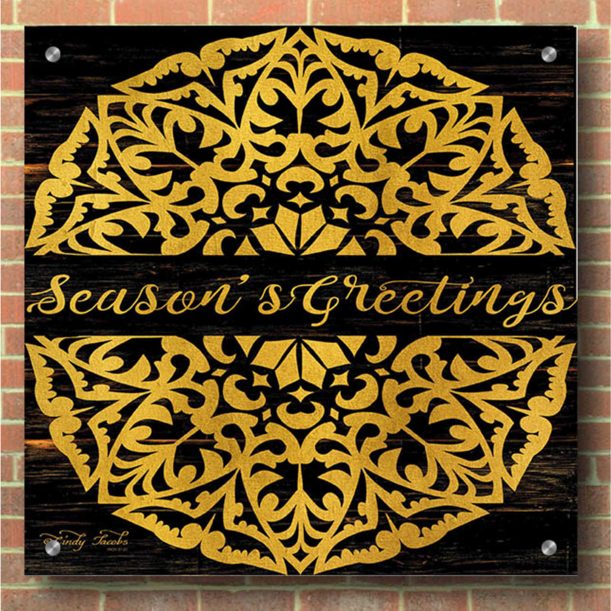Epic Art 'Season's Greetings Mandala II' by Cindy Jacobs, Acrylic Glass Wall Art,36x36