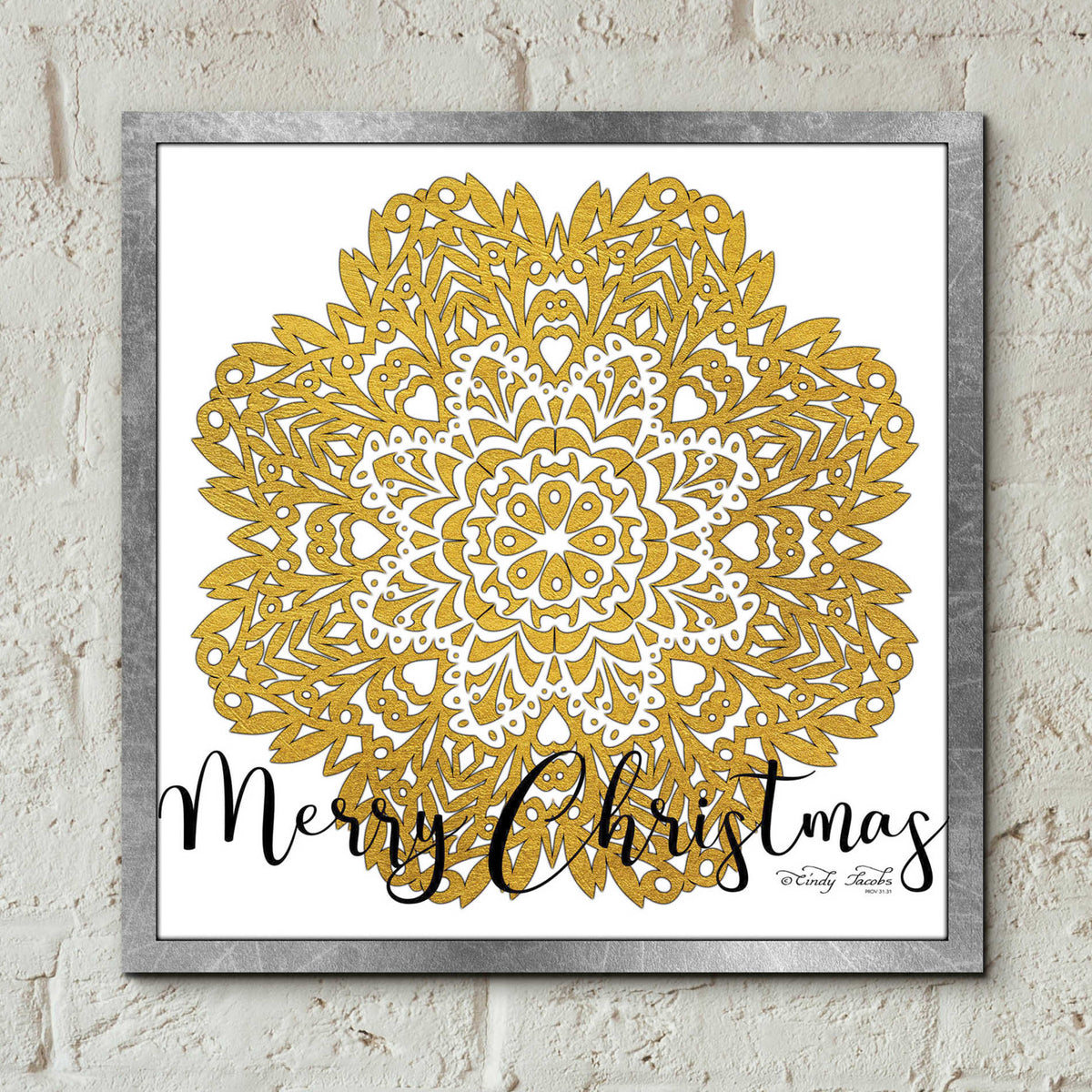 Epic Art 'Merry Christmas Mandala' by Cindy Jacobs, Acrylic Glass Wall Art,12x12