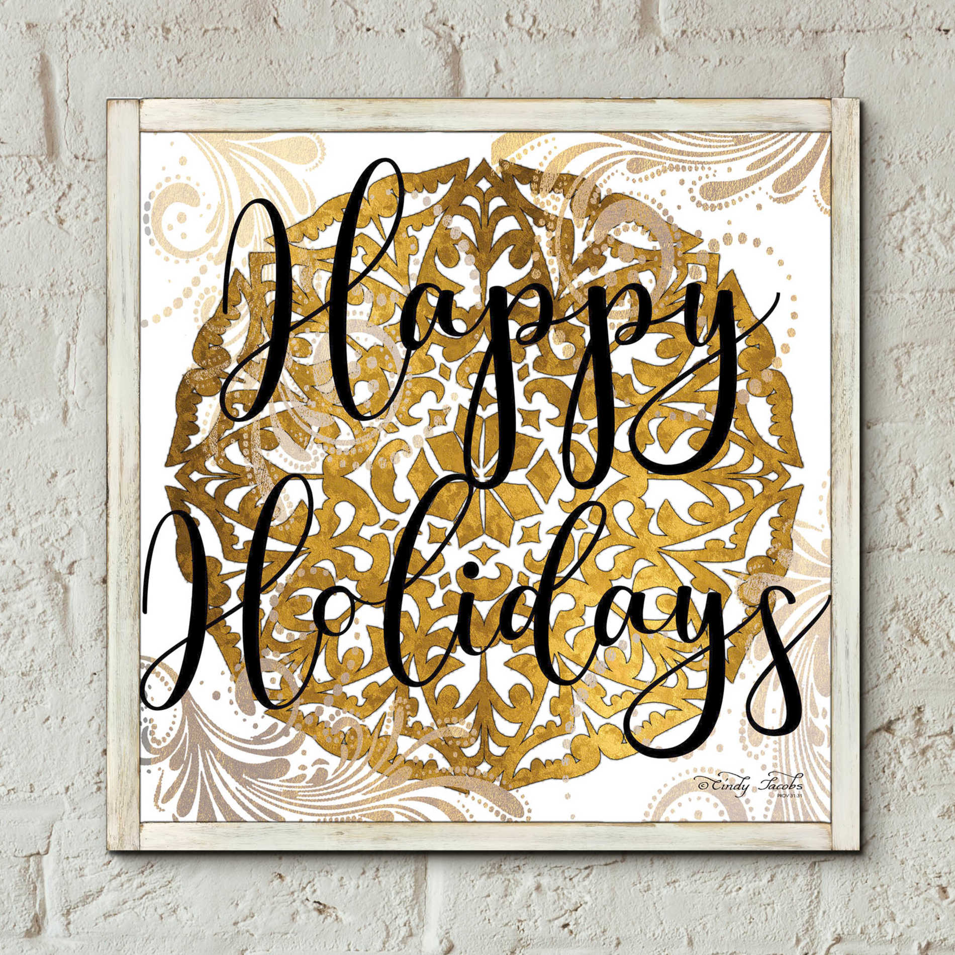 Epic Art 'Happy Holidays Mandala II' by Cindy Jacobs, Acrylic Glass Wall Art,12x12
