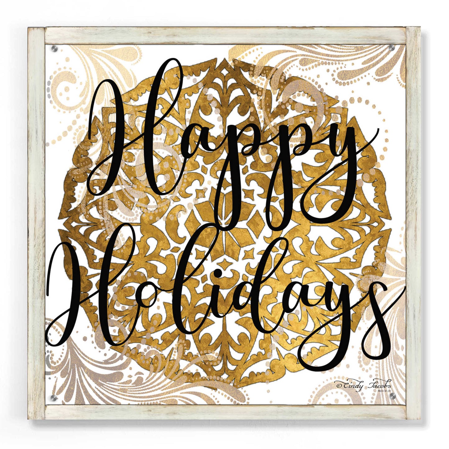 Epic Art 'Happy Holidays Mandala II' by Cindy Jacobs, Acrylic Glass Wall Art,24x24
