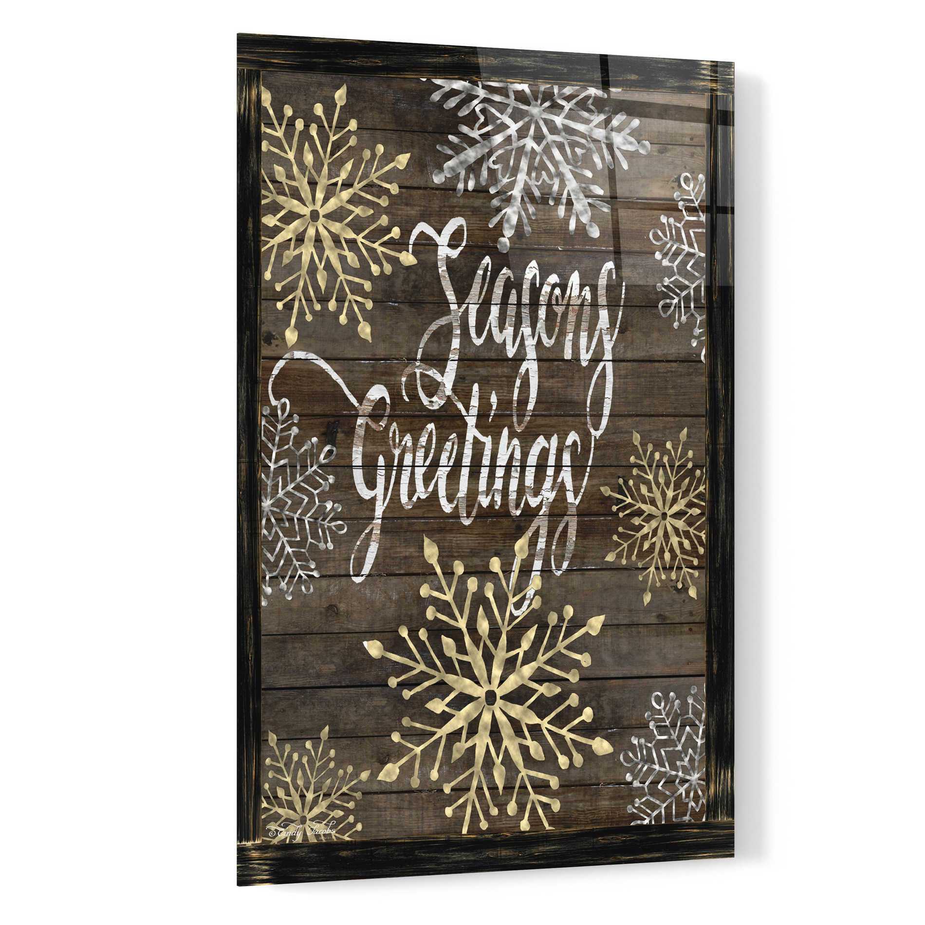 Epic Art 'Snowflake Seasons Greetings' by Cindy Jacobs, Acrylic Glass Wall Art,16x24