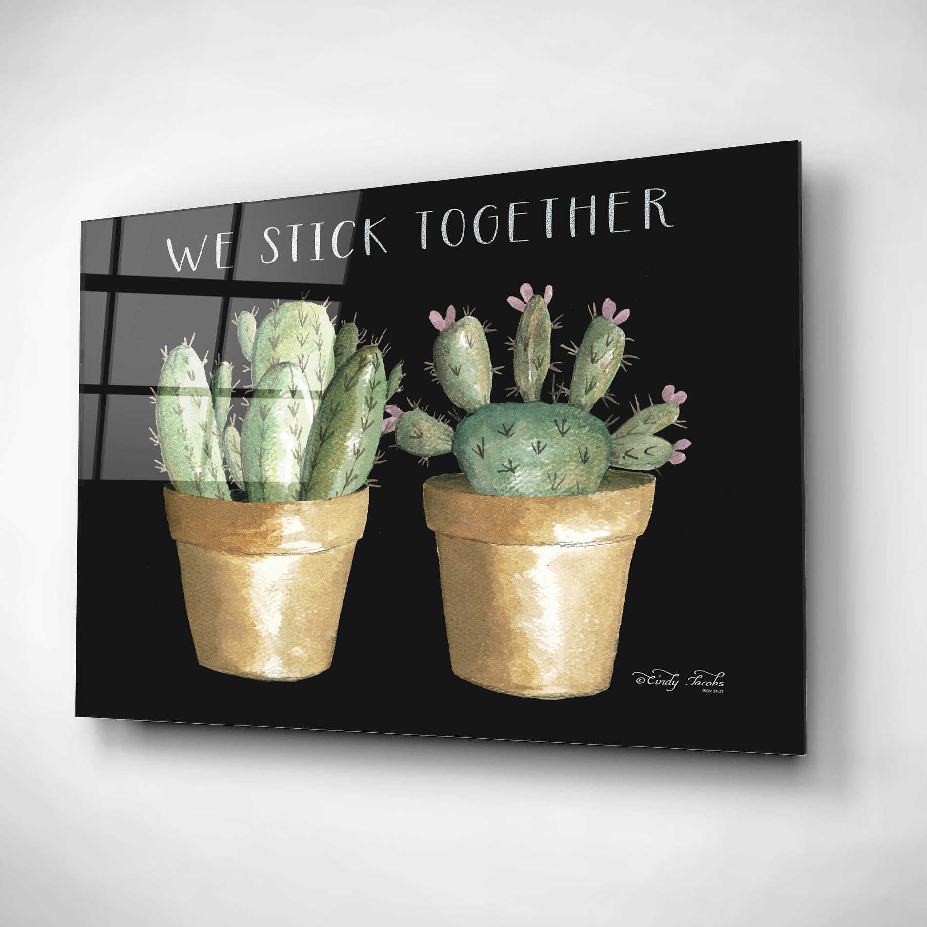 Epic Art 'We Stick Together Cactus' by Cindy Jacobs, Acrylic Glass Wall Art,16x12