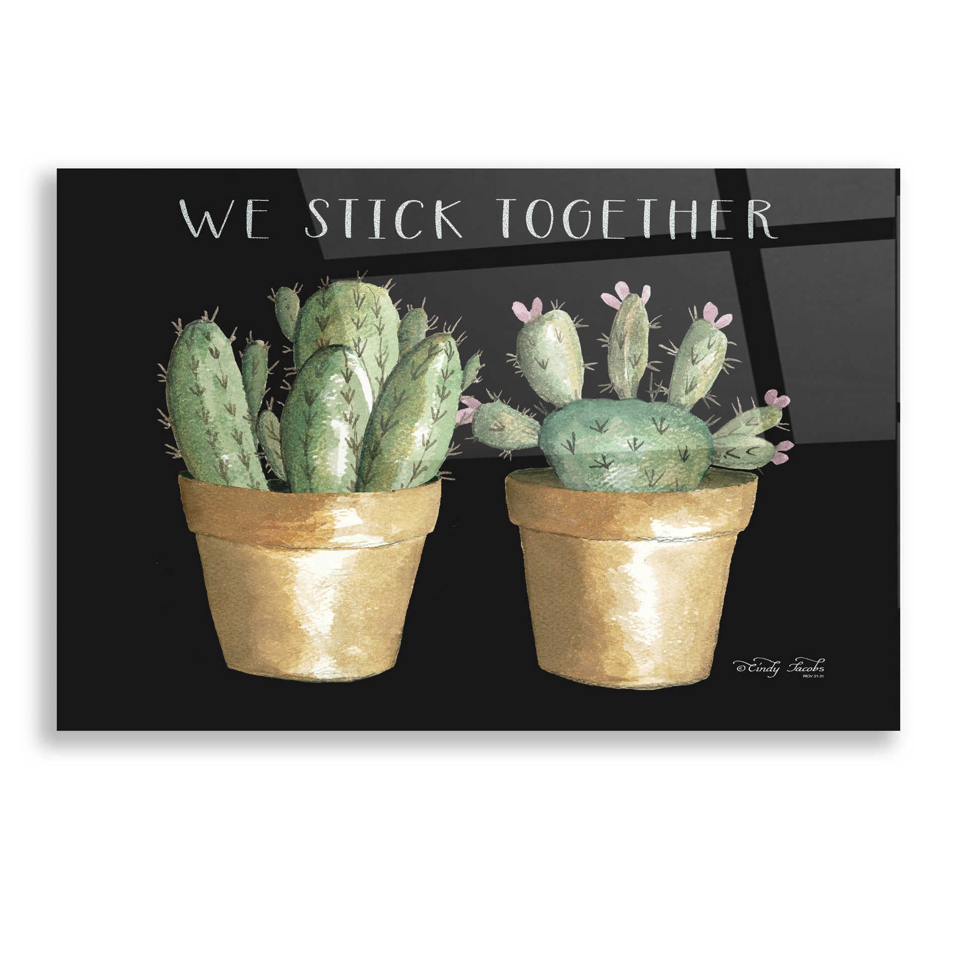 Epic Art 'We Stick Together Cactus' by Cindy Jacobs, Acrylic Glass Wall Art,16x12