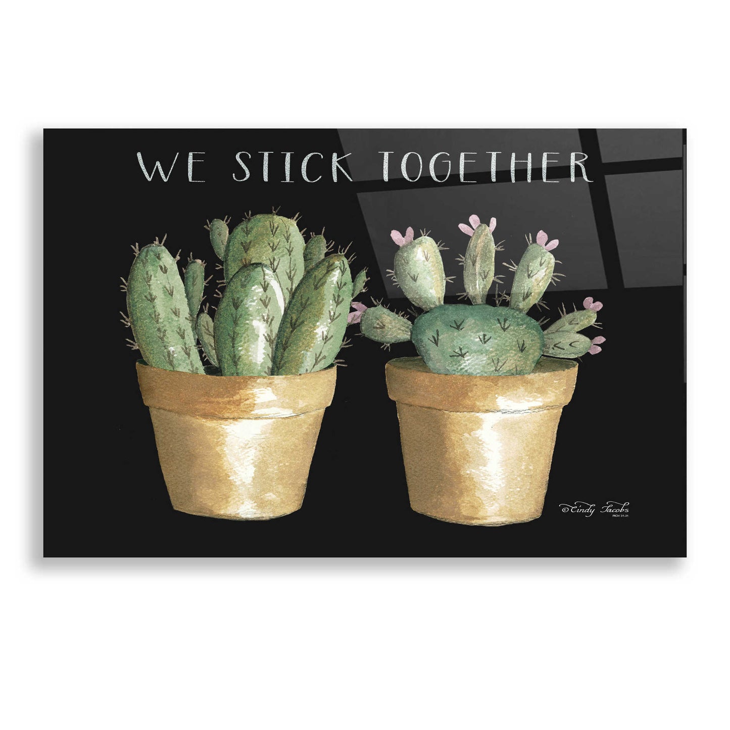 Epic Art 'We Stick Together Cactus' by Cindy Jacobs, Acrylic Glass Wall Art,24x16